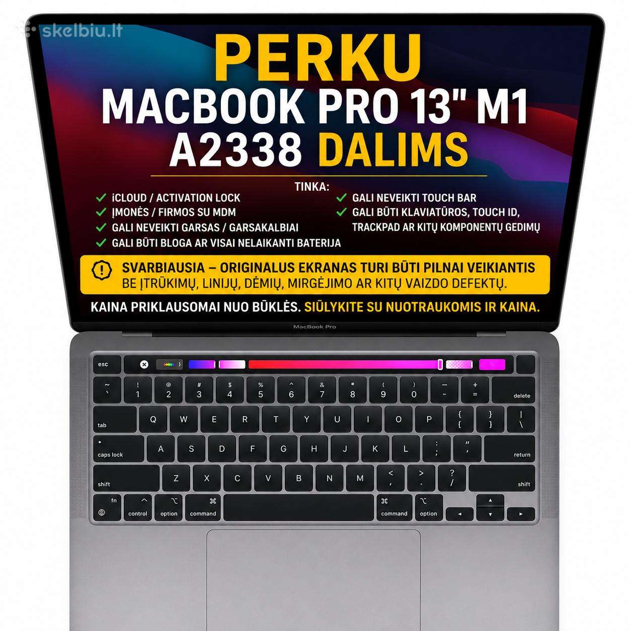 Perku MacBook Pro 13 M1 A2338 iCloud/ Mdm/dalimis