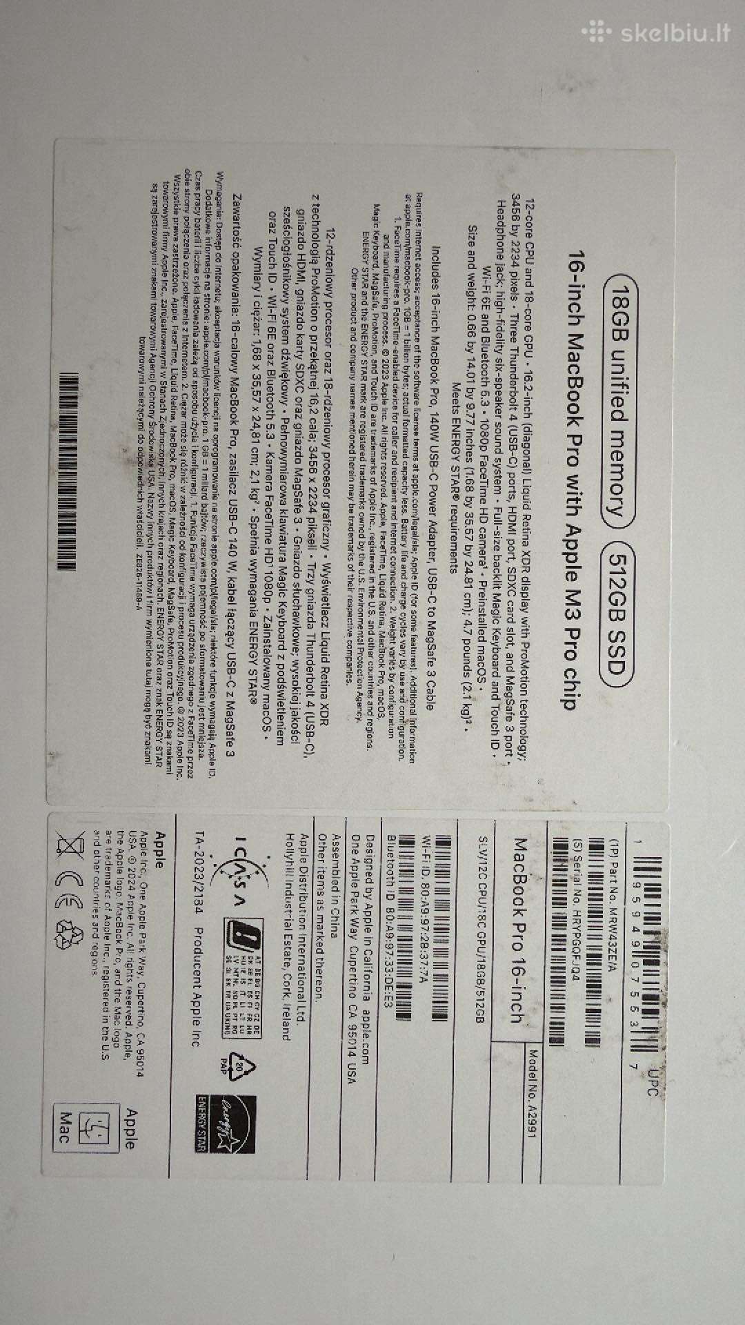 MacBook pro 16 18/512gb