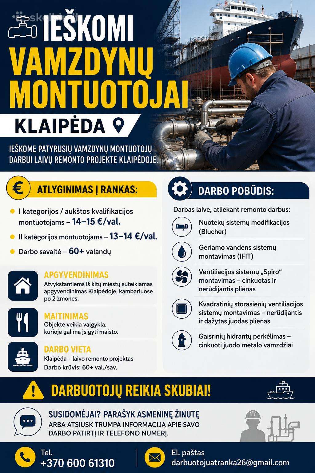 Ieškomi Vamzdynų Montuotojai – Klaipėda