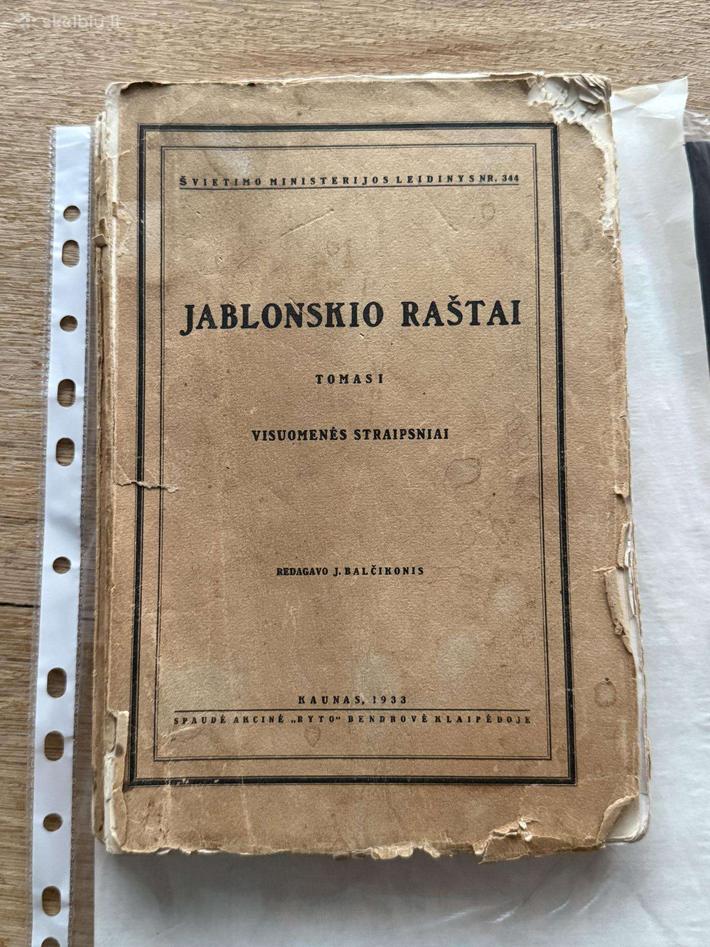 Jablonskio raštai 1 Tomas. 1933 m.