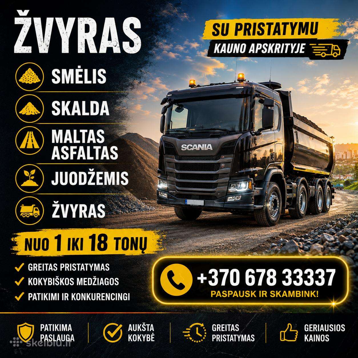 Atvežu žvyrą, smėlį,juodžemį,skaldą,maltą asfaltą