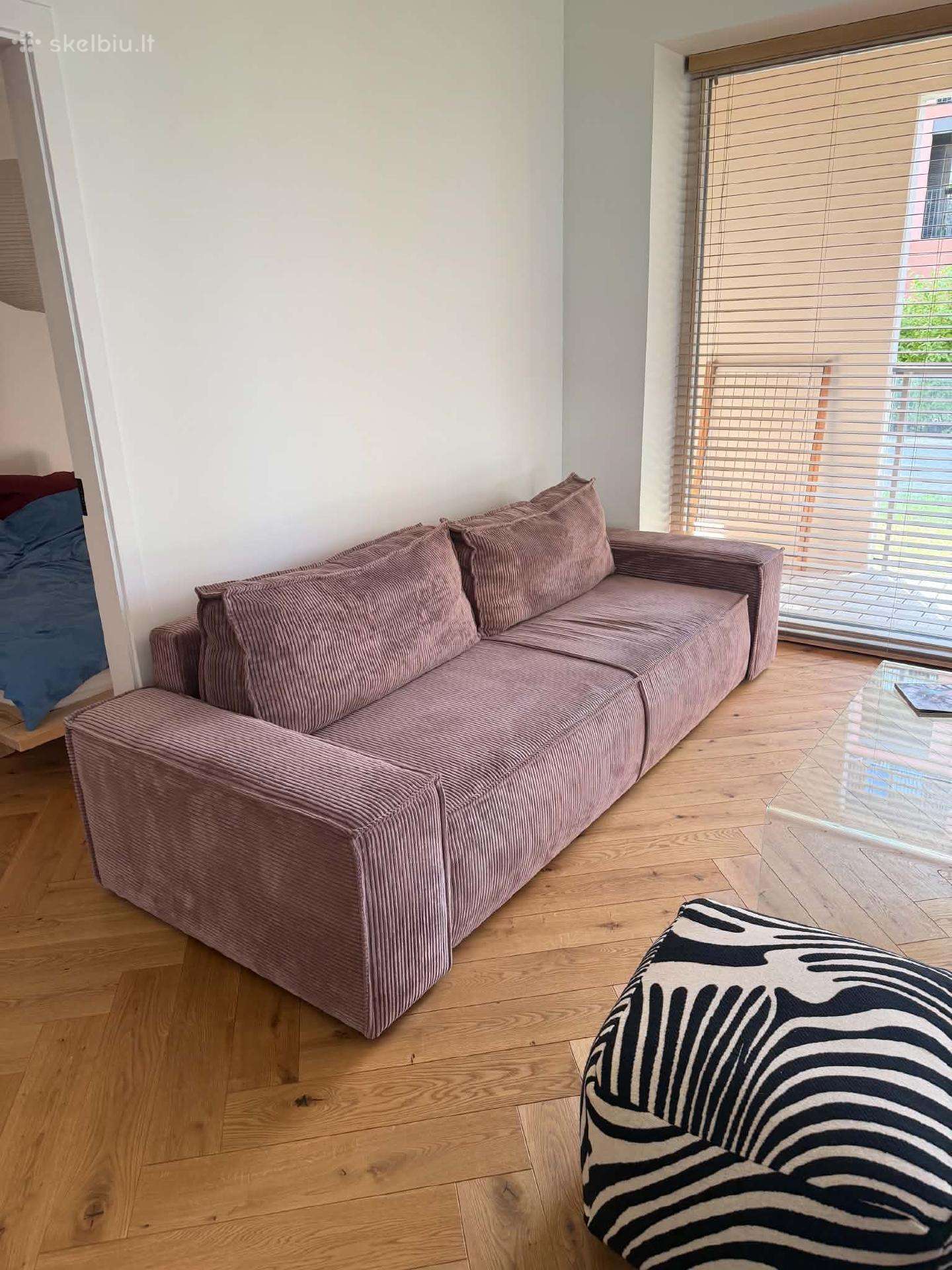 Veliūrinė miegama sofa su patalynės dėže, 256 cm