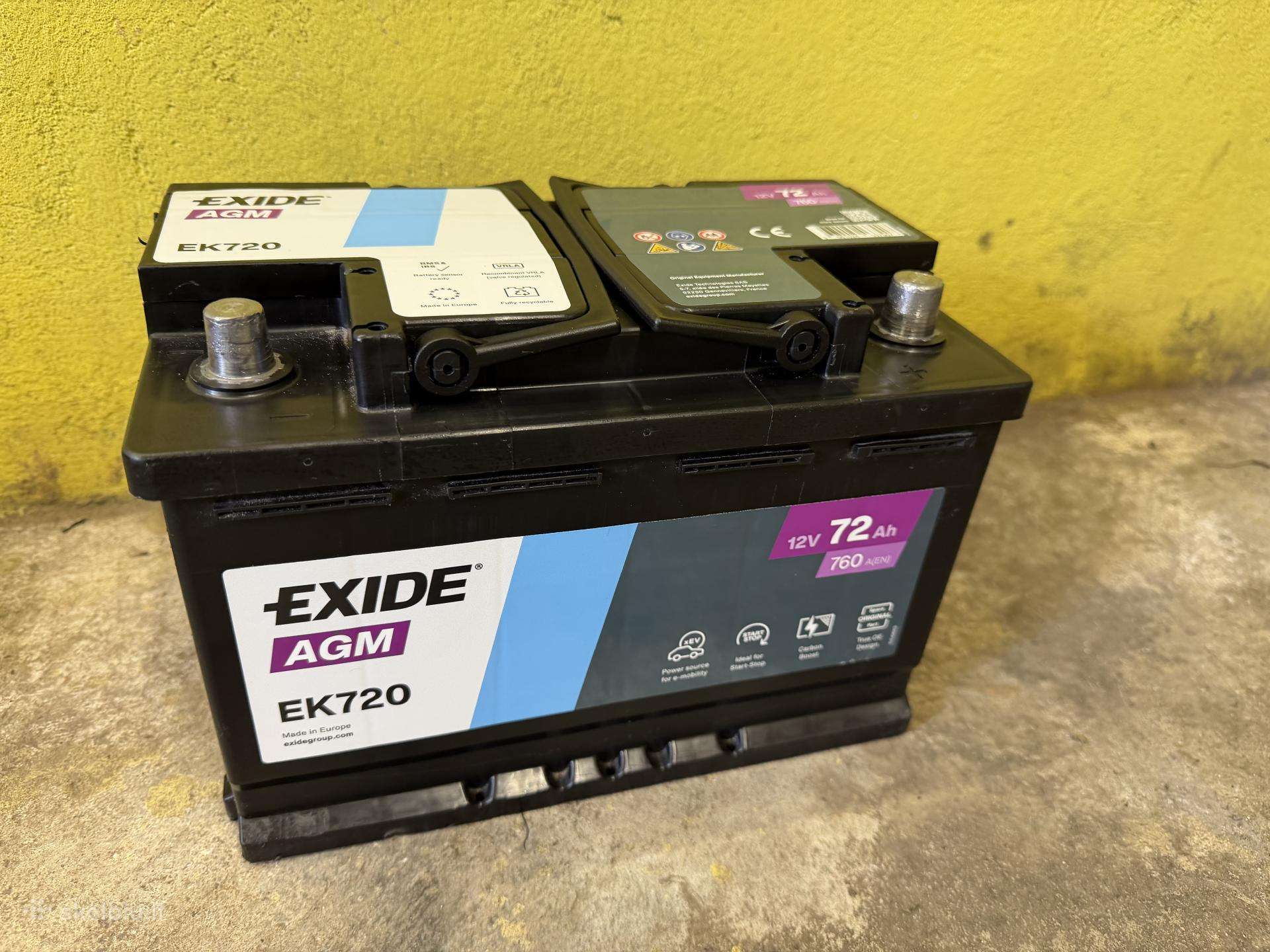 Exide Agm 12v 72ah 760a(en) akumuliatorius