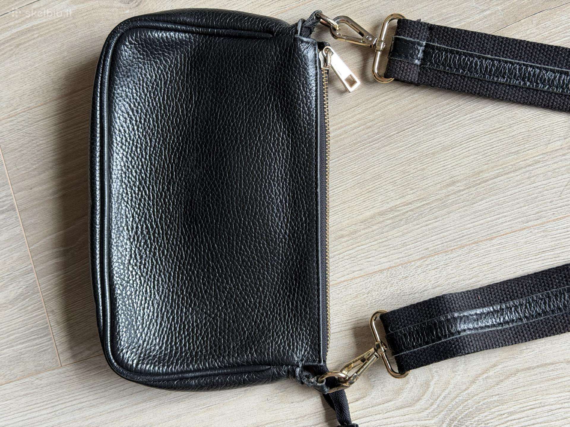 Black genuine leather shoulder/crossbody bag