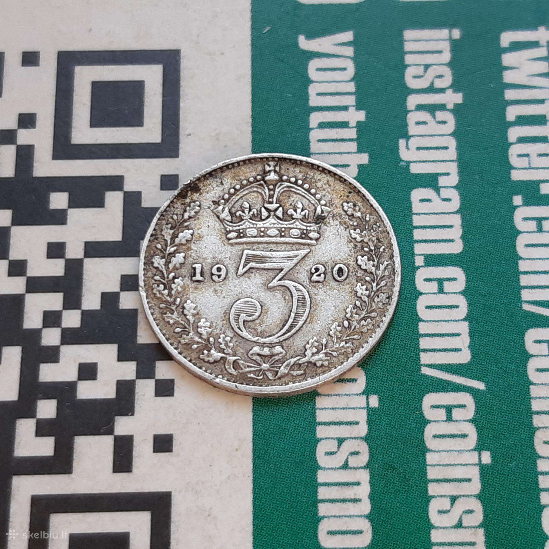 Didžioji Britanija 3 pensai sidabras 1920