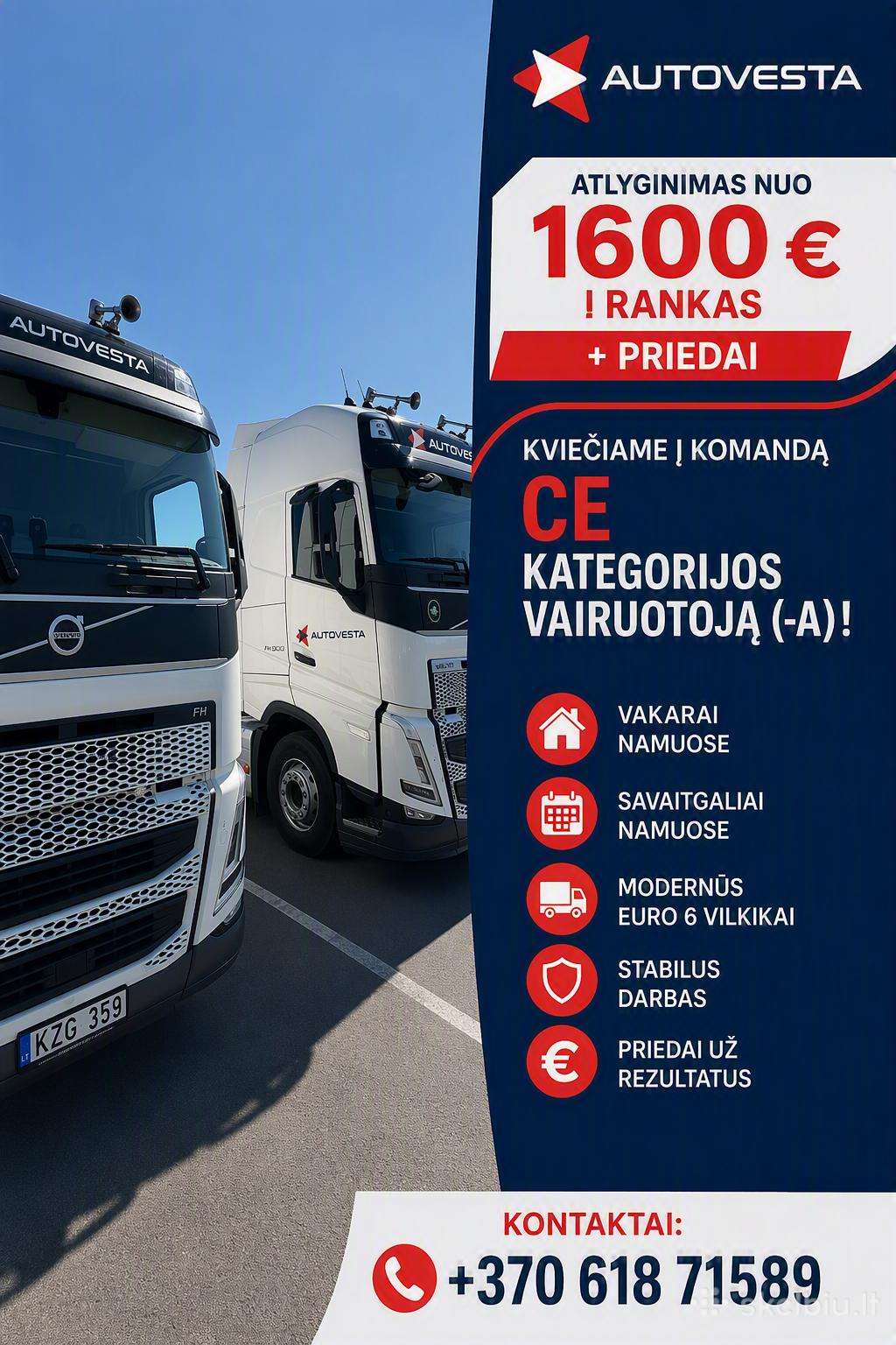 Darbas Su Tentinėmis priekabomis Lt 1600 Eur/mėn