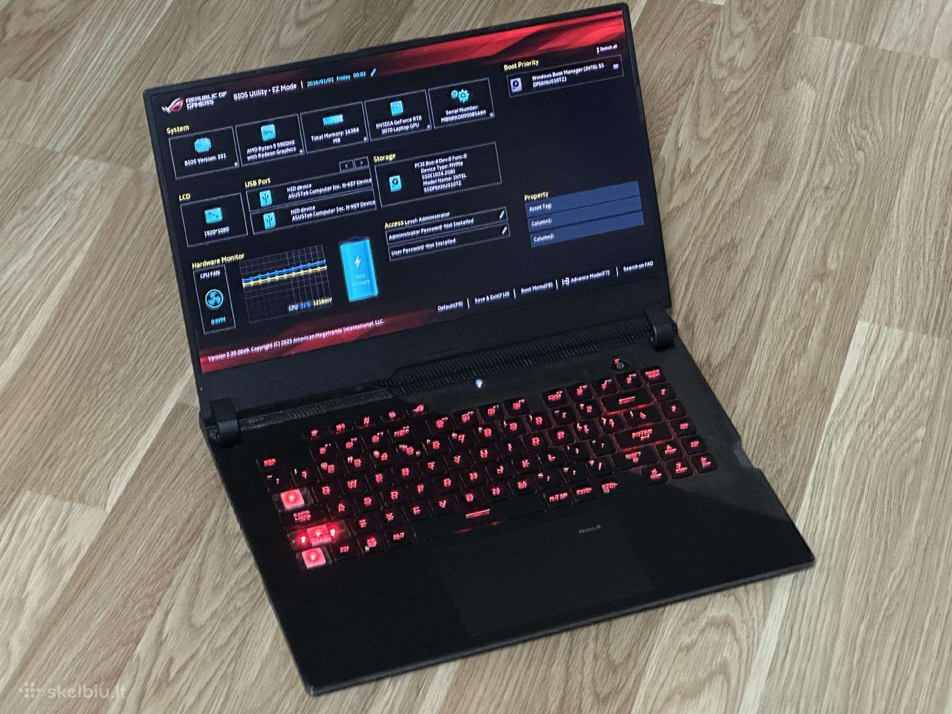 Parduodu Rog Strix 15 Su Ryzen 9, 16gb, Rtx 3070