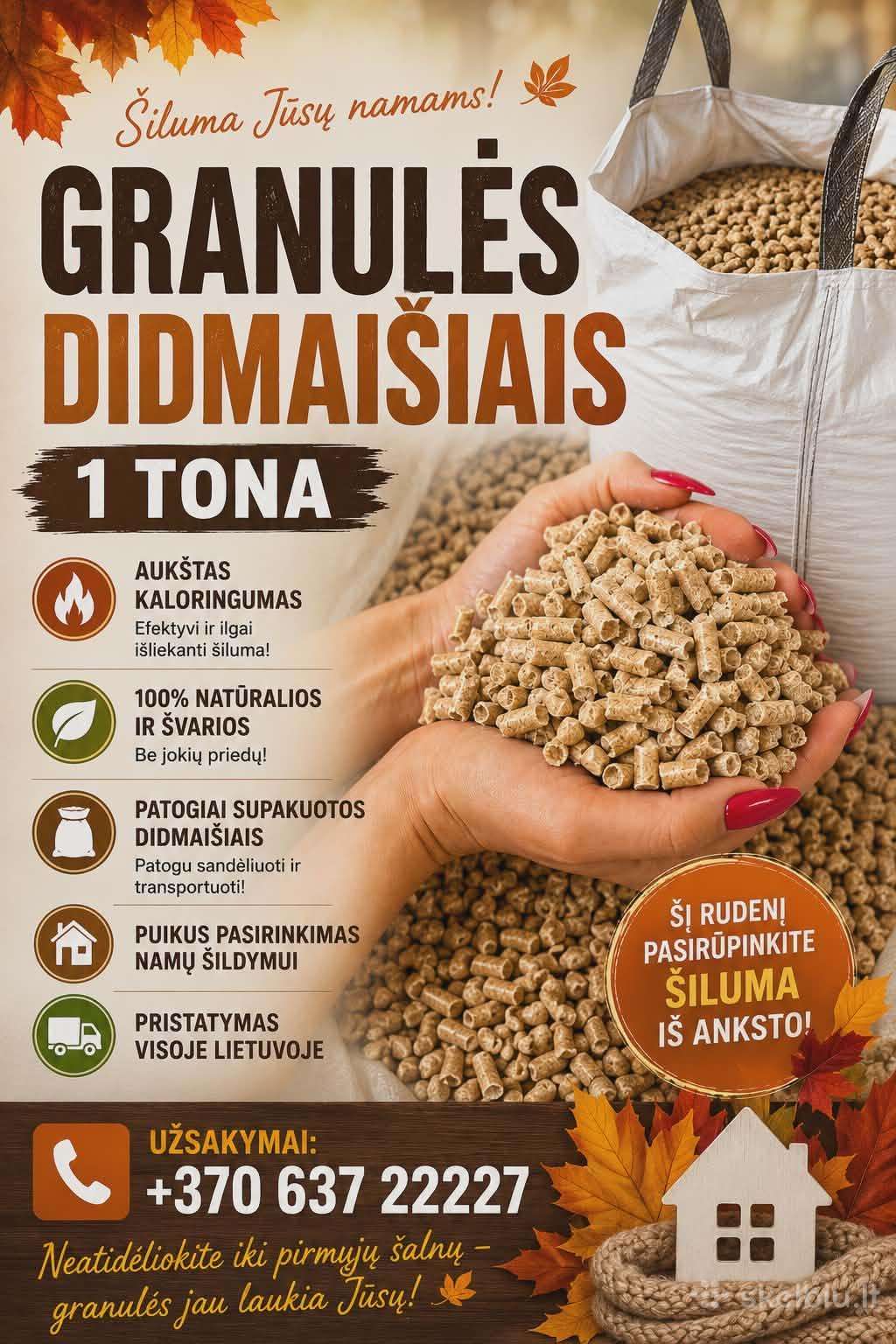 Sertifikuotos ir kokybiškos granulės Kaina nuo