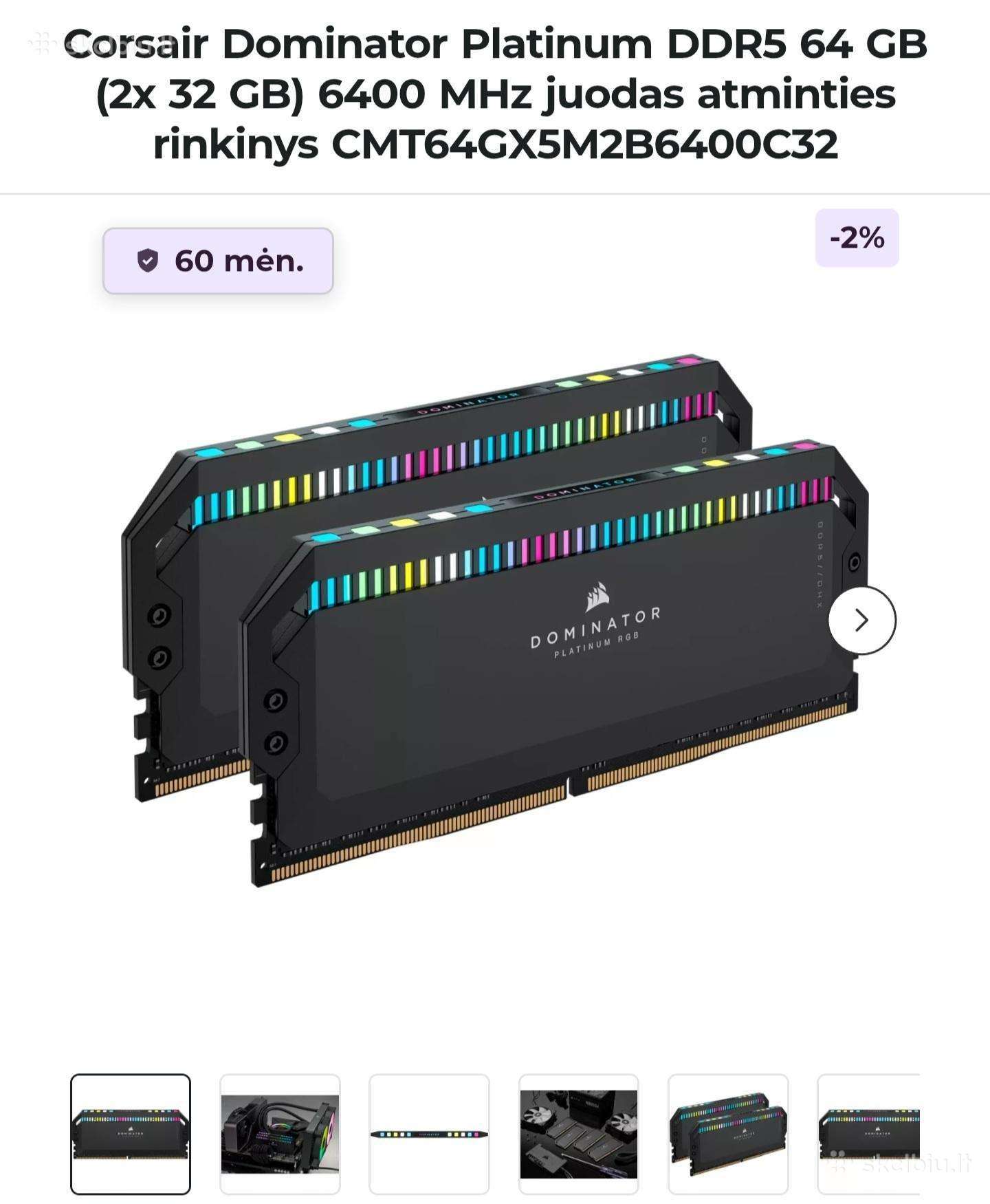 Nupirkčiau RAM Corsair Dominator Ddr5 64gb 2x32
