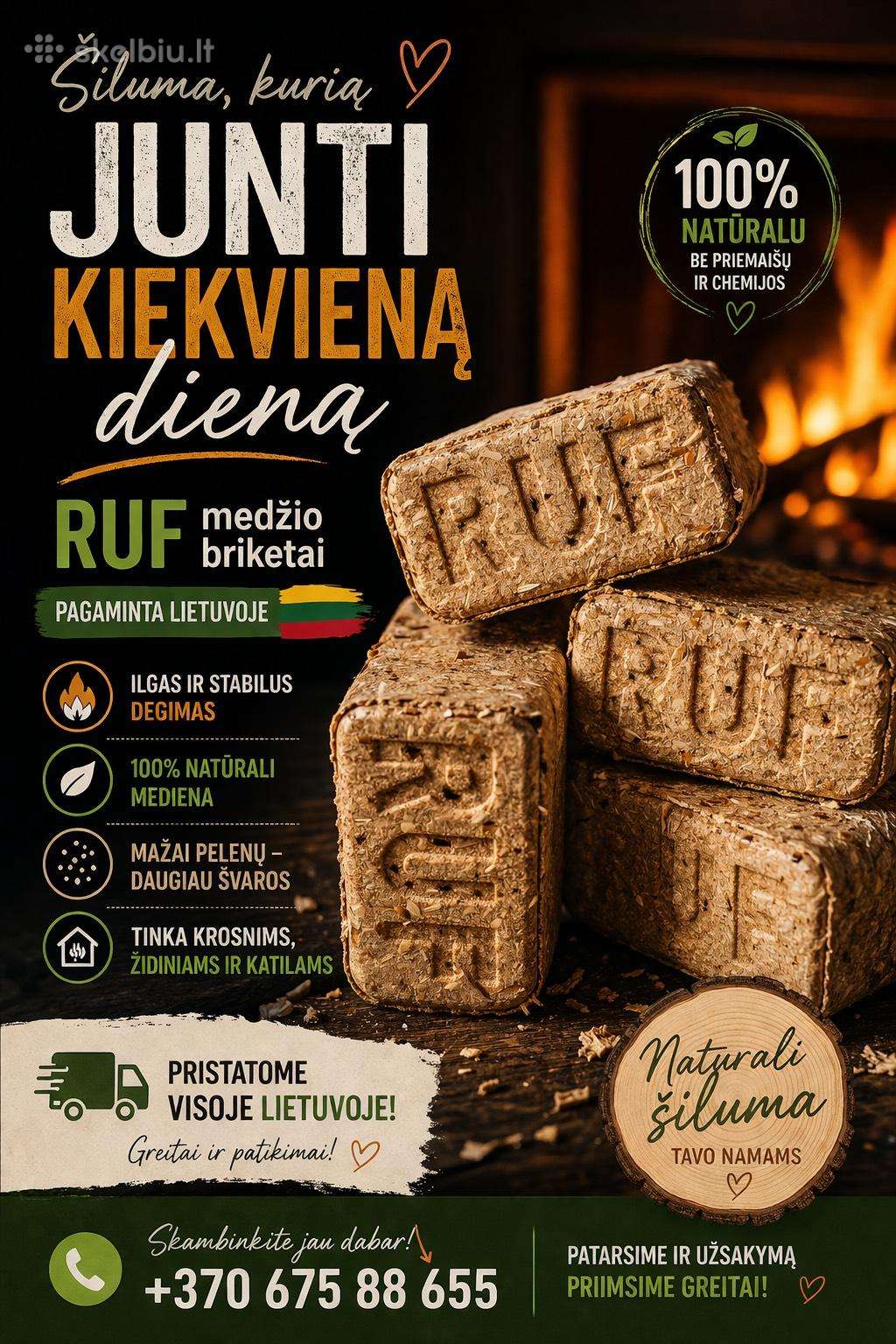 Ąžuolo,uosio, beržo pjuvenų briketai 299€