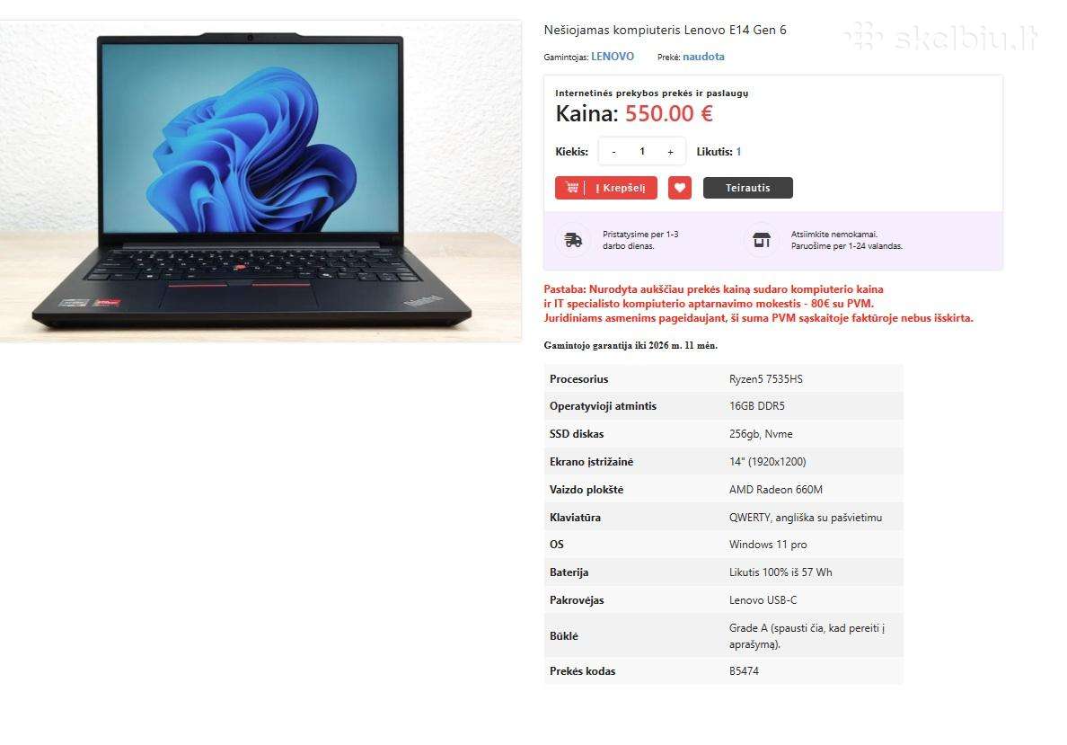 Lenovo Thinkpad e14 su Ryzen g6 ir g4 su i5-12gen