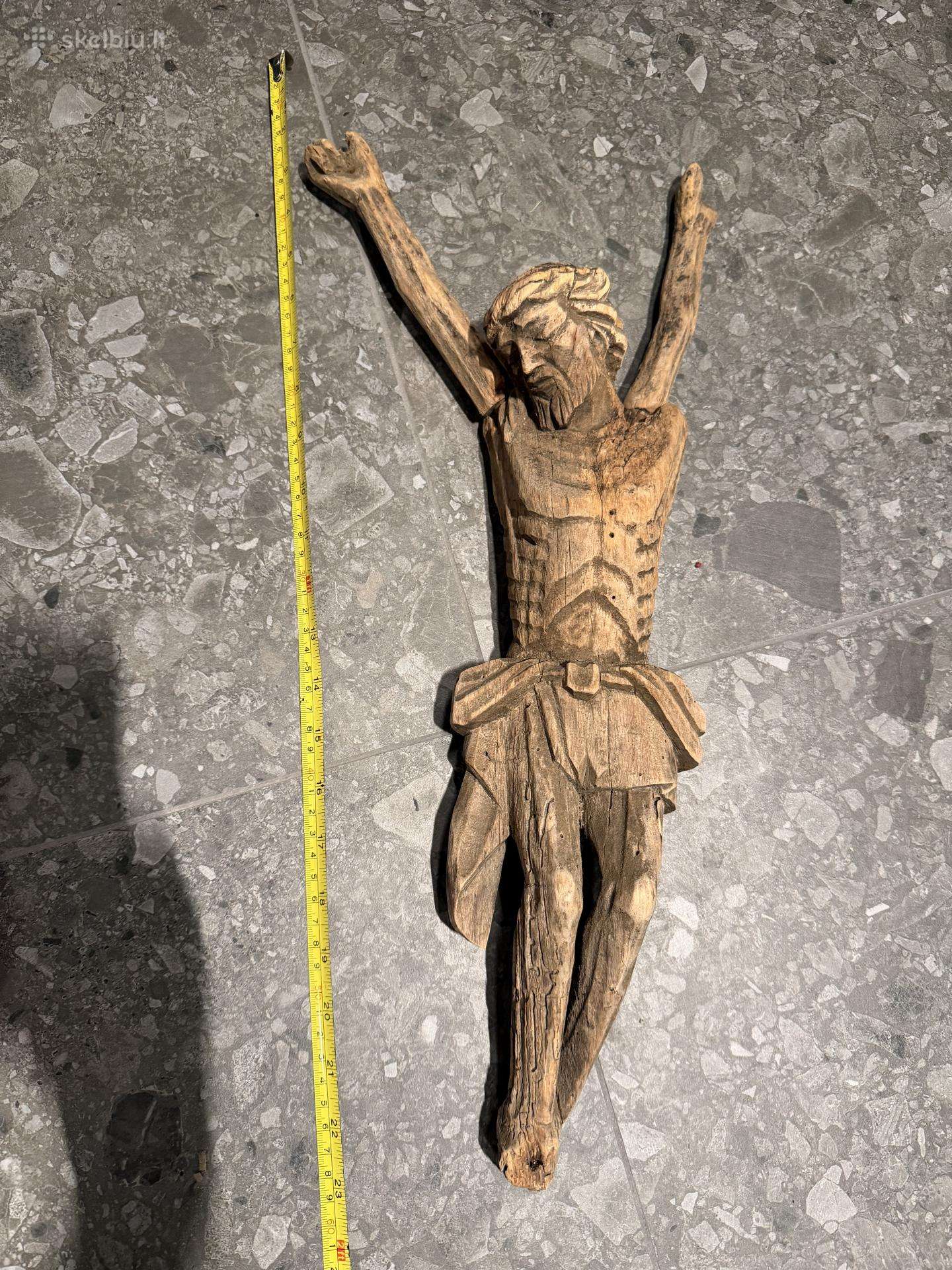 Antikvaras medinė Nukryžiuotojo Kristaus skulptūr