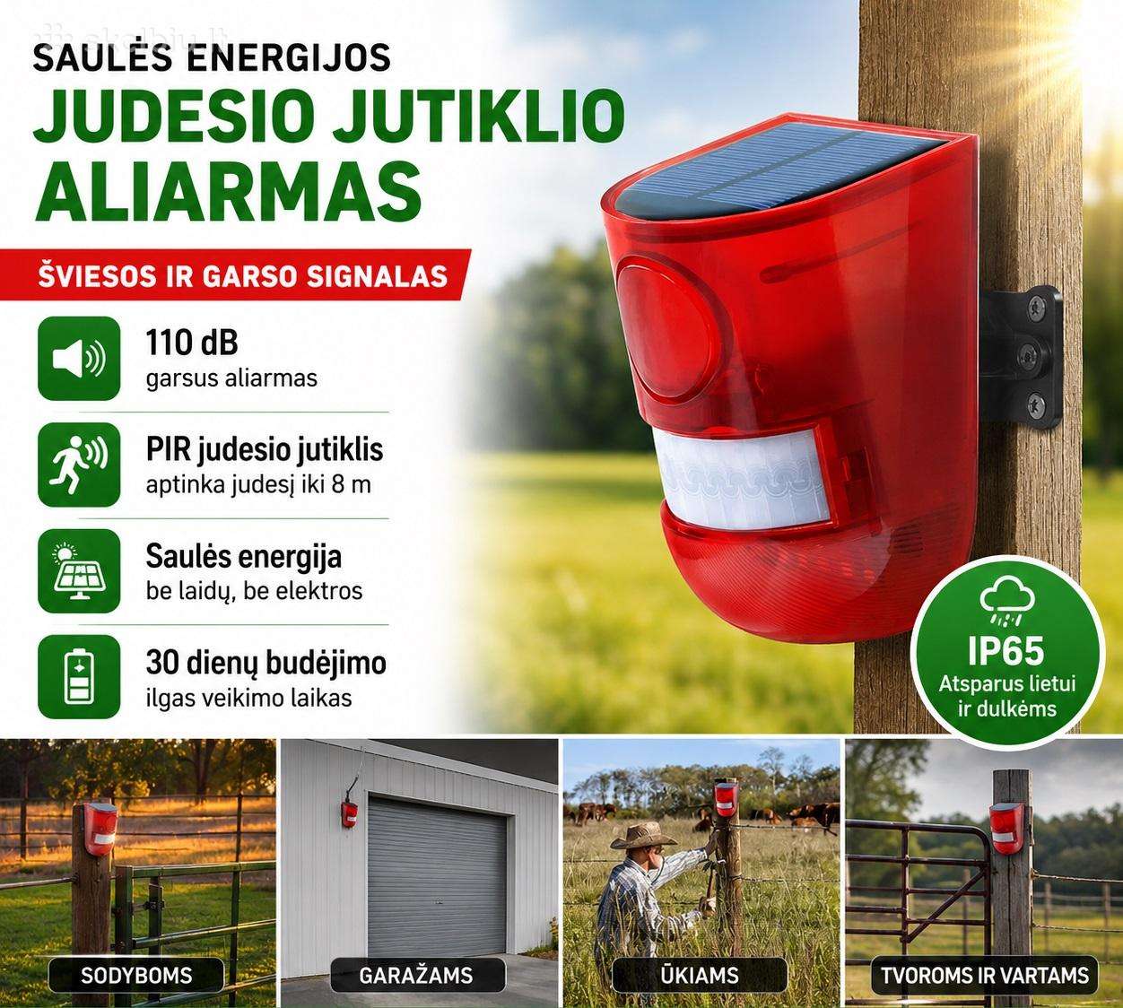 Signalizacija su judesio davikliu, sirena, saulės