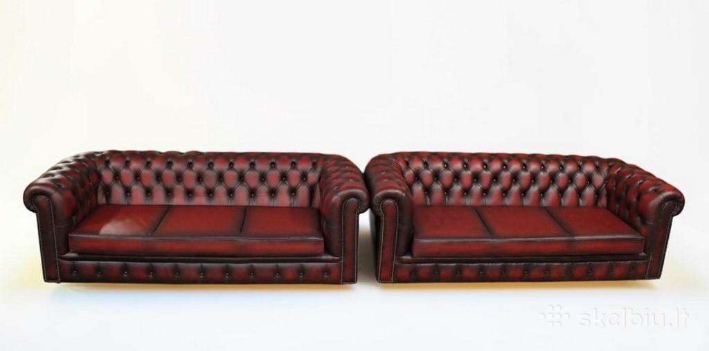 Chesterfield natūralios odos komplektas 3+3