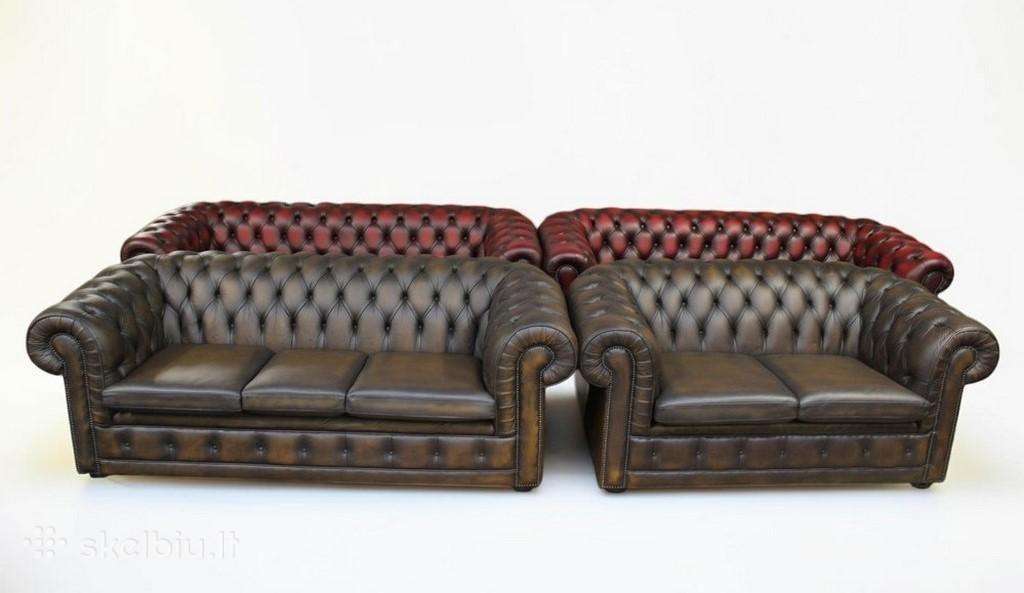 Chesterfield natūralios odos komplektas 3+2