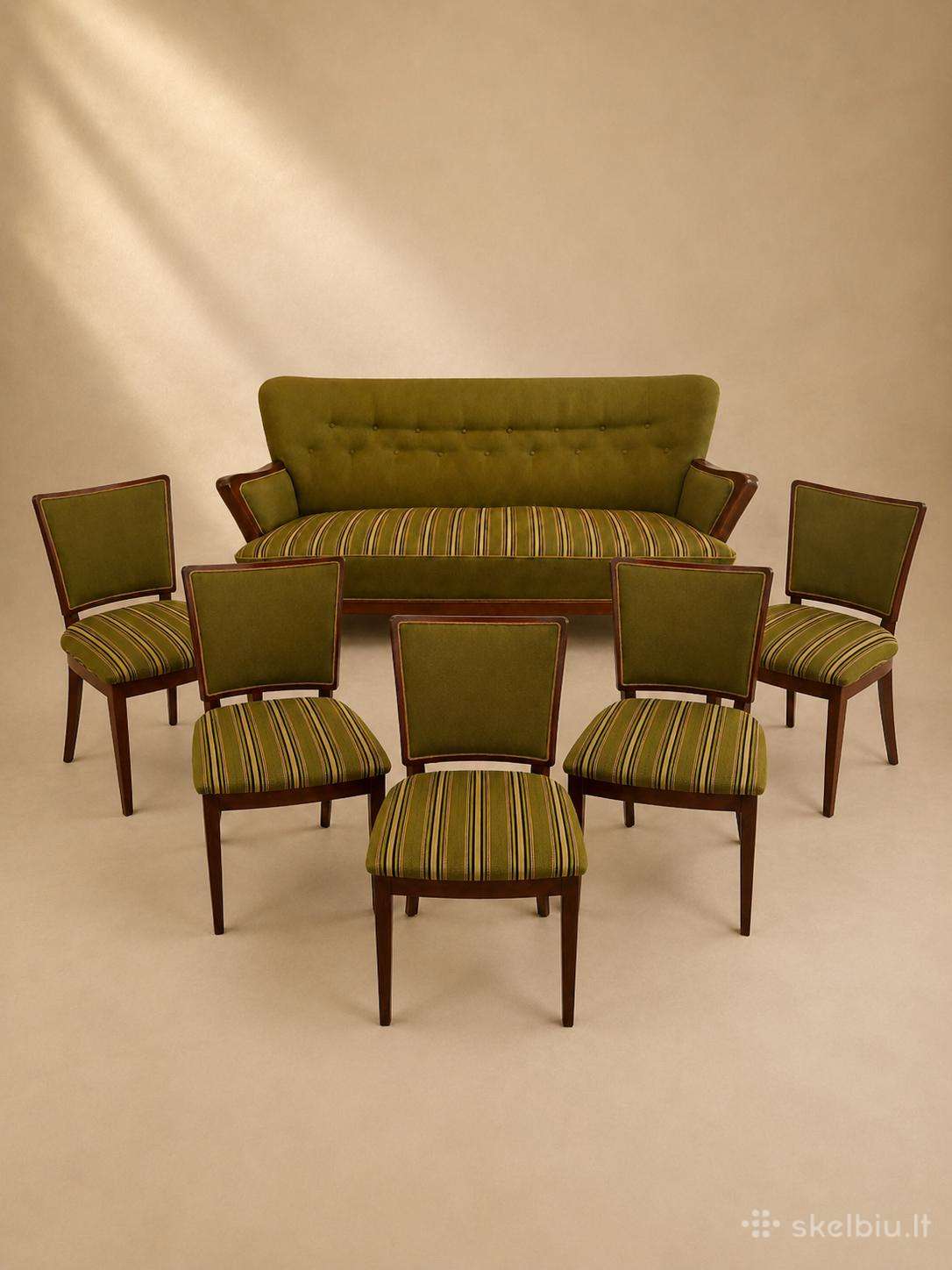 Mid-century baldų komplektas: Sofa + 5-ios kėdės