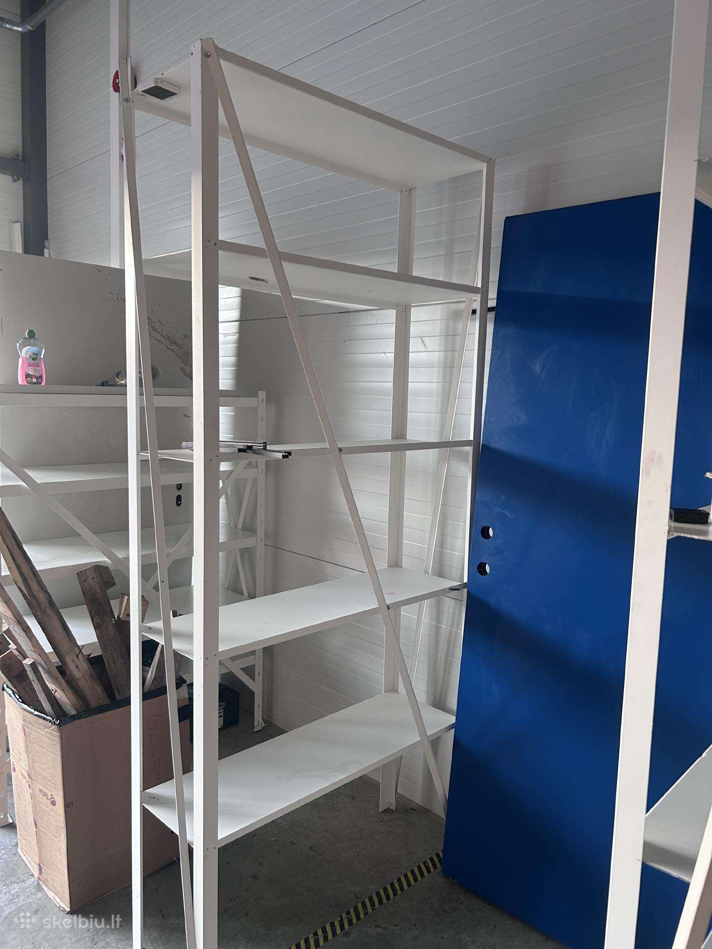 Metalinis baltas stelažas 5 lentynų, 2 vnt