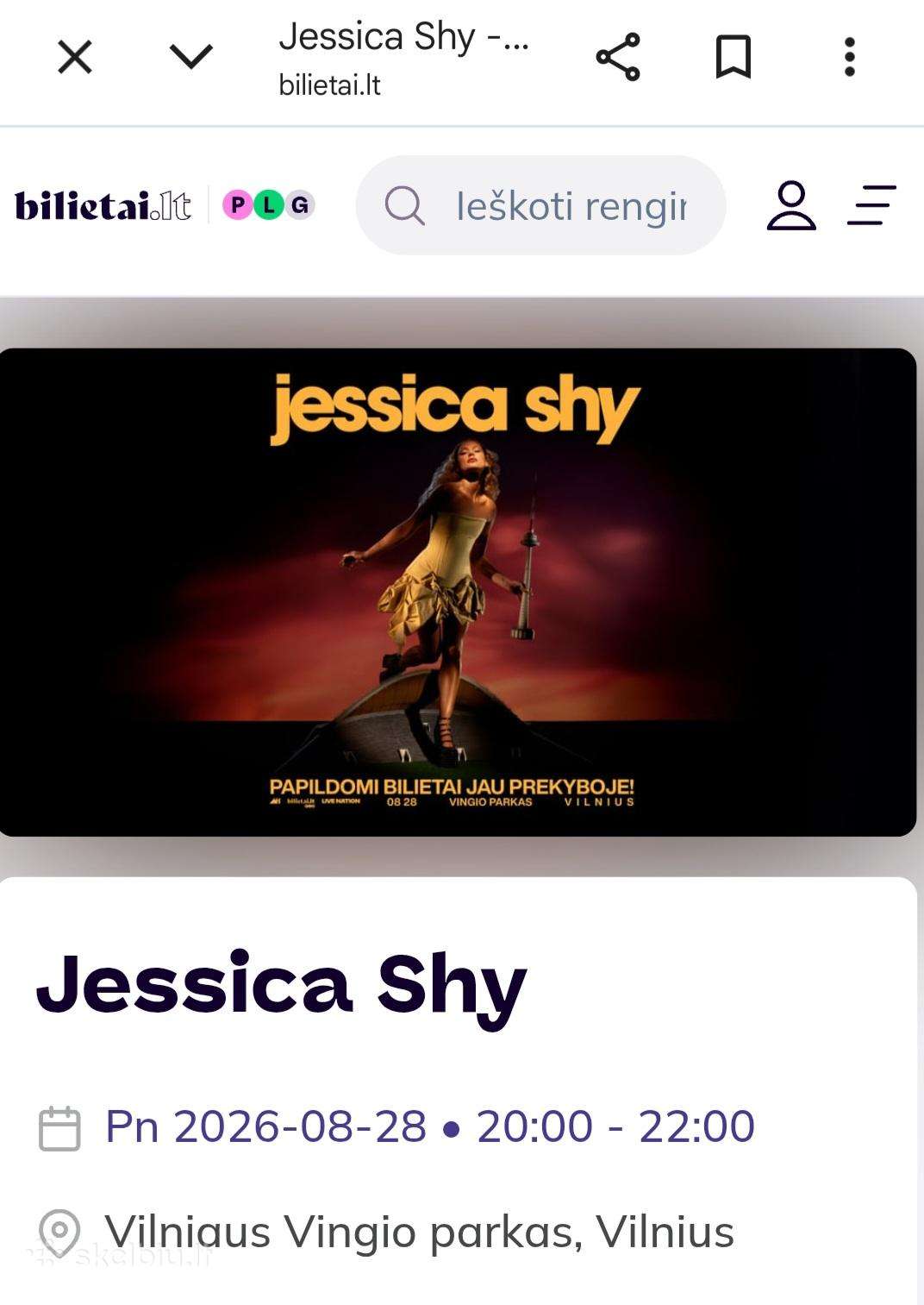 Bilietas į Jessica Shy koncertą penktadienį