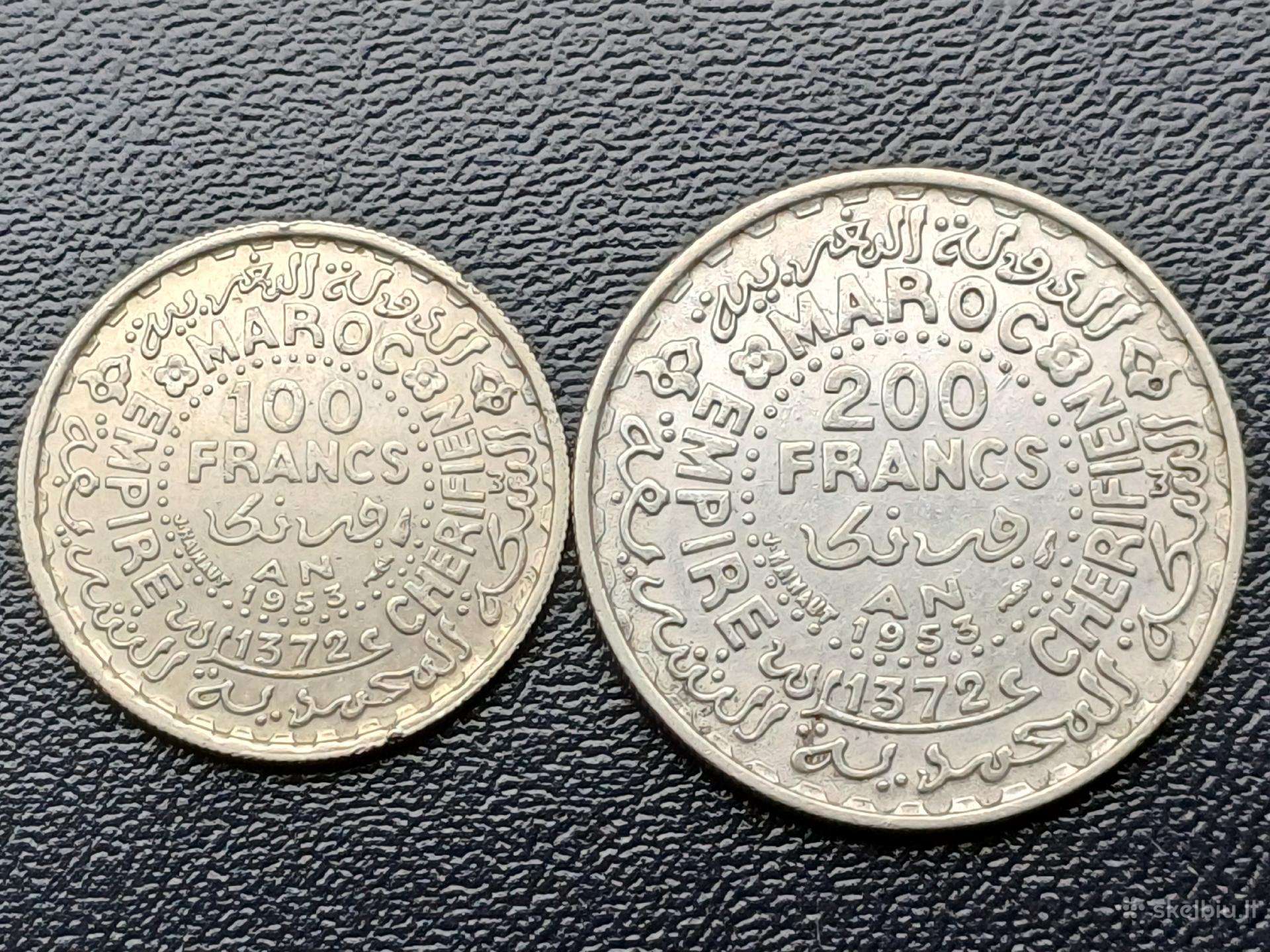 100 ir 200 frankų 1953m. Marokas sidabras