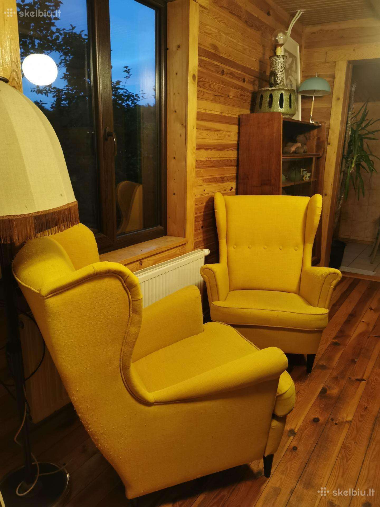 Du Ikea Strandmon geltoni foteliai
