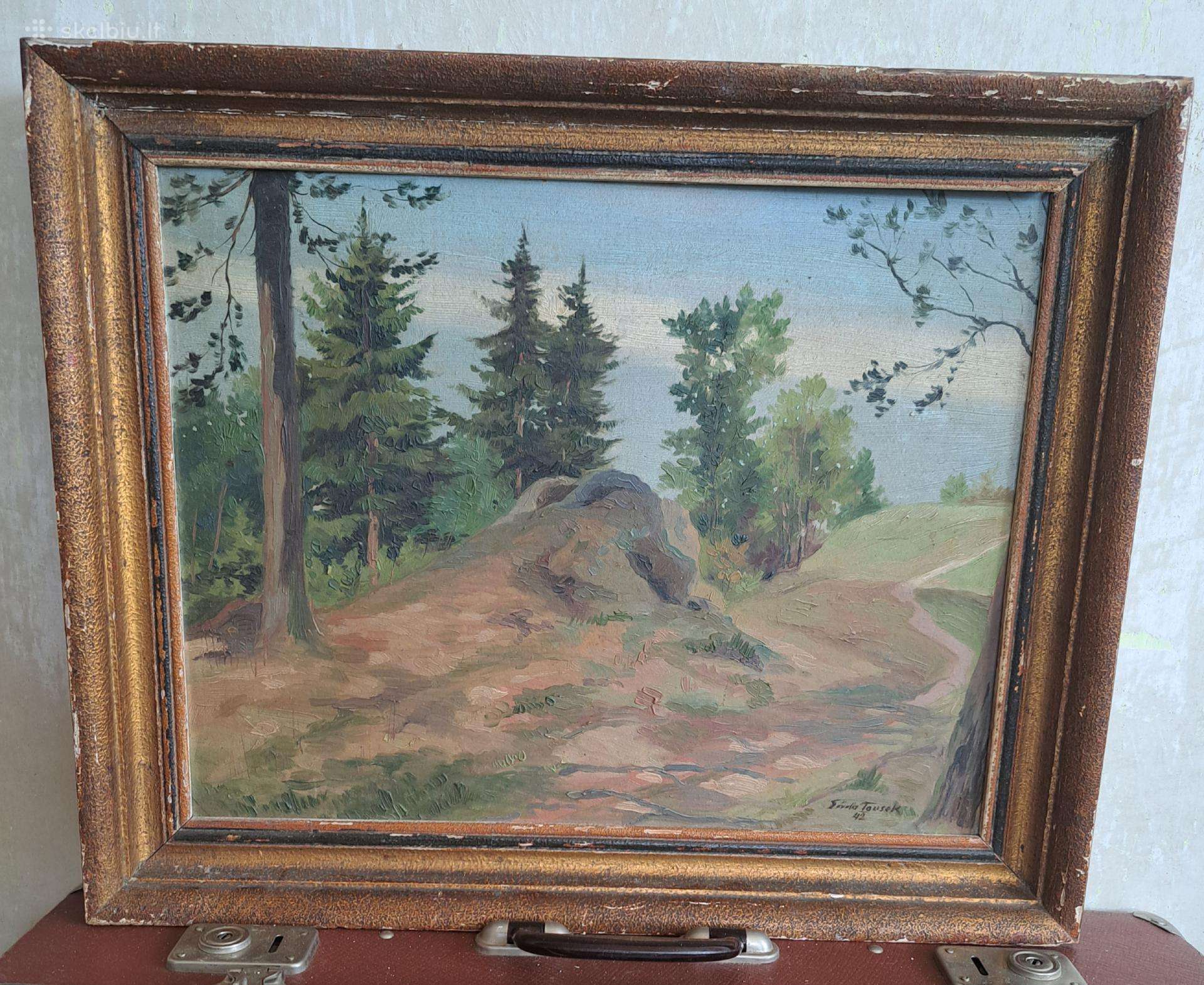 Senovinis paveikslas „Miško peizažas“ 1942.