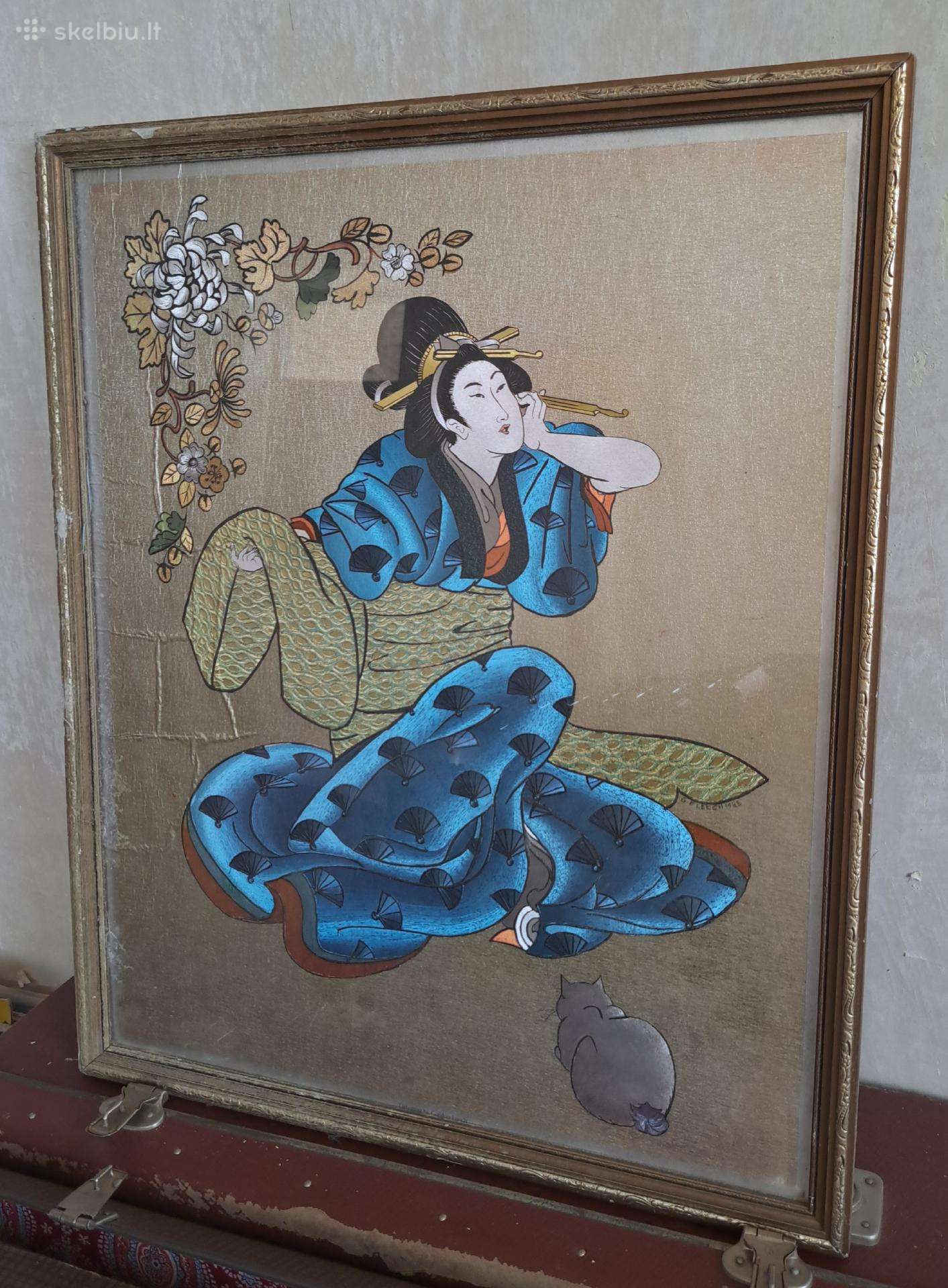 Antikvarinis japonų stiliaus paveikslas.
