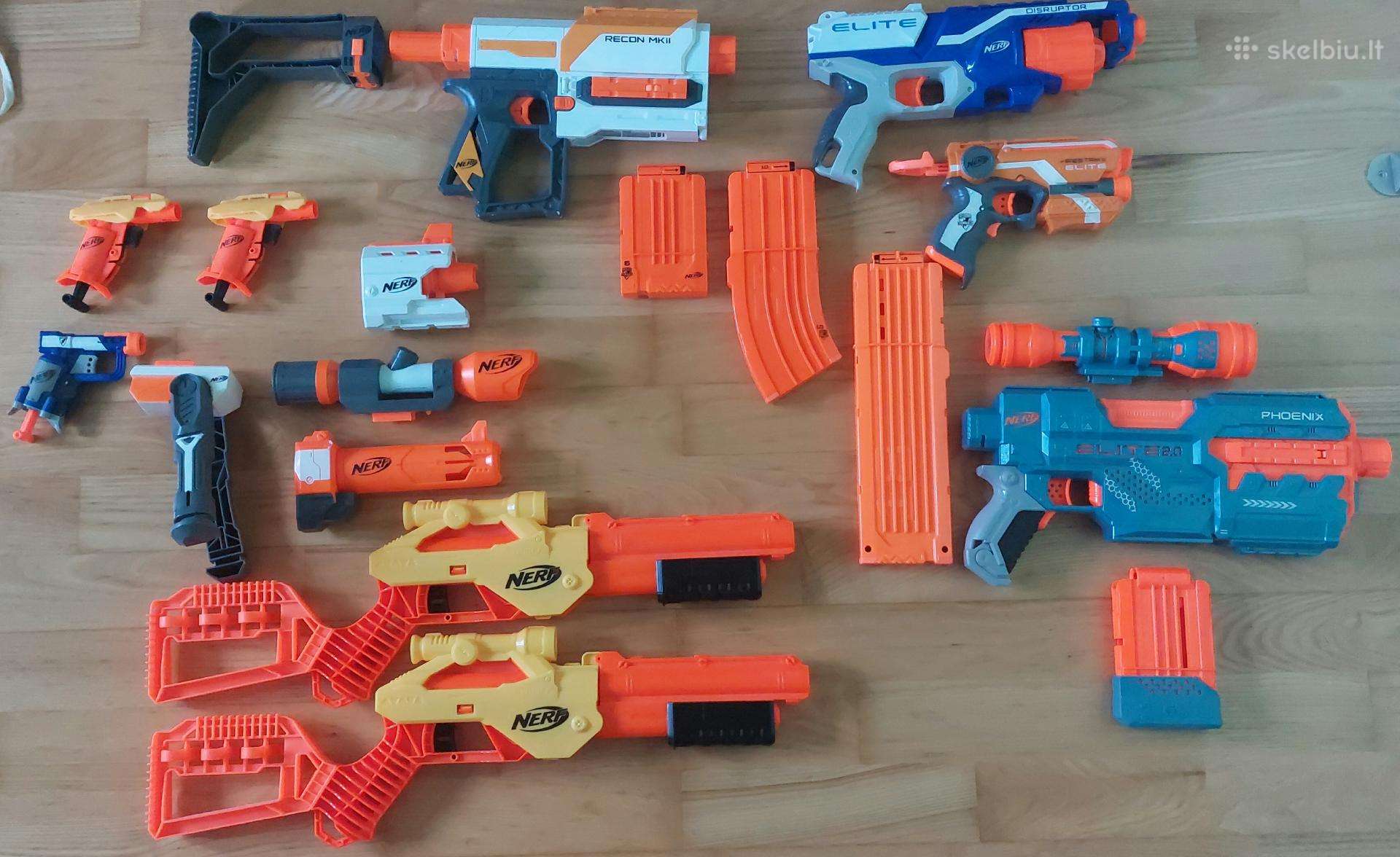 Nerf šautuvų rinkinys 9 šautuvai, dėtuvės, kulkos