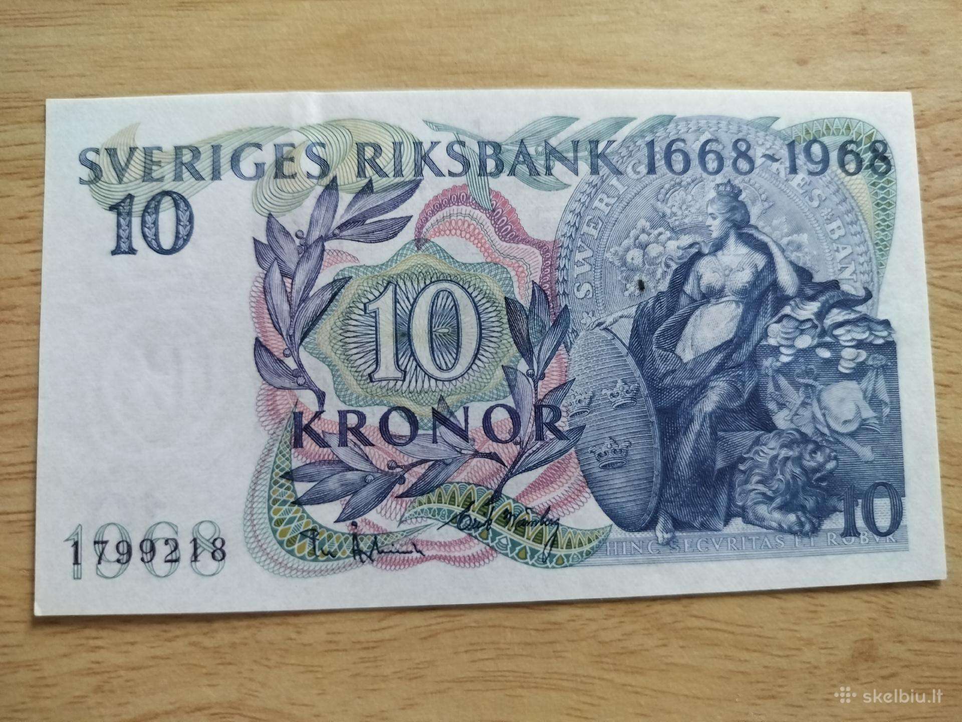 1968 m. 10 Švedijos kronų banknotas Unc
