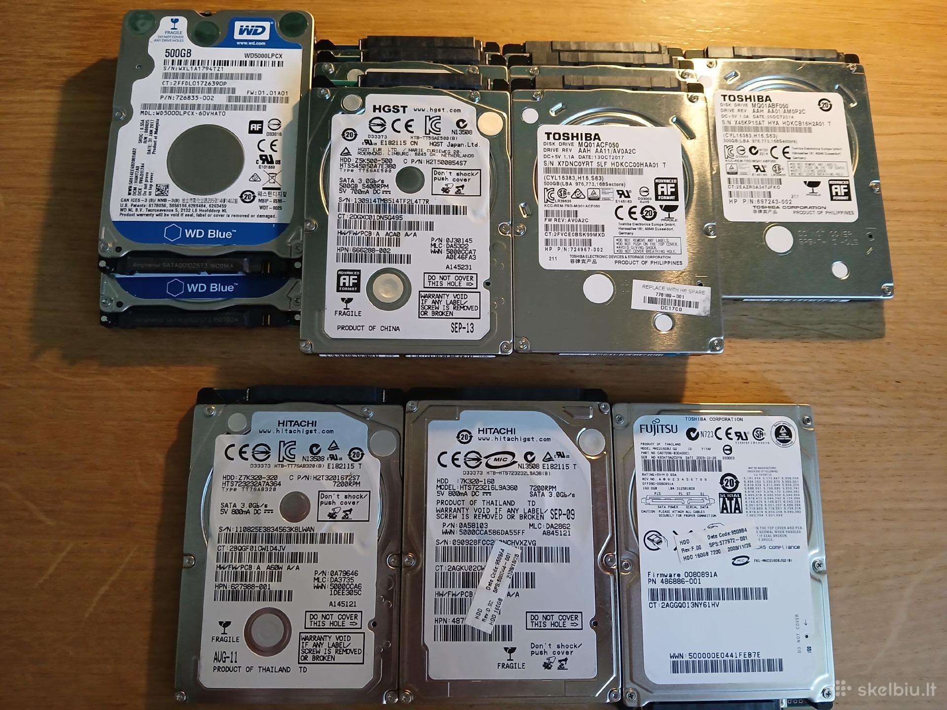 Parduodami įvairūs 2.5" HDD diskai (160–500 GB)
