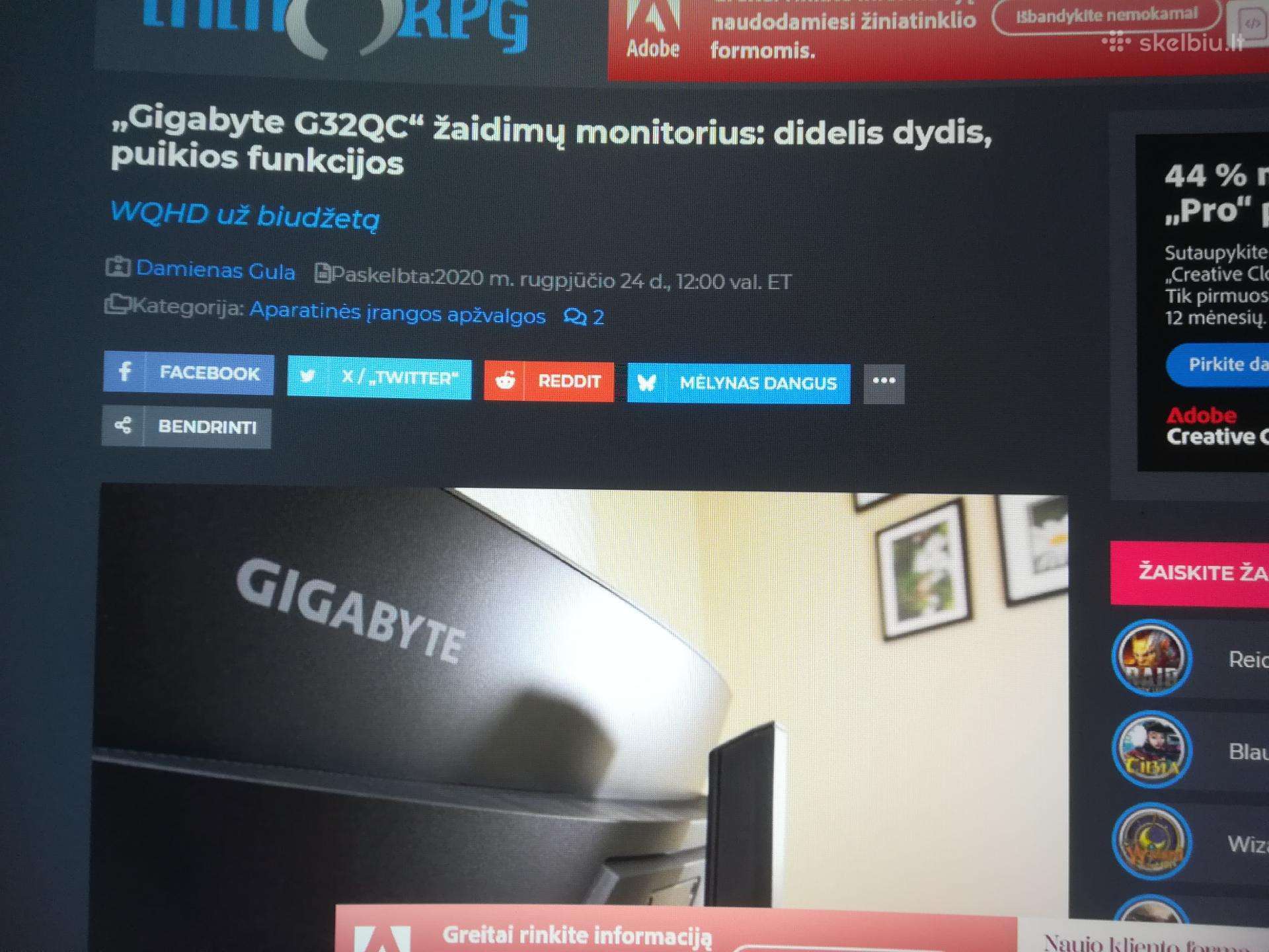 „gigabyte“ Lenktas žaidimų monitorius G32qc