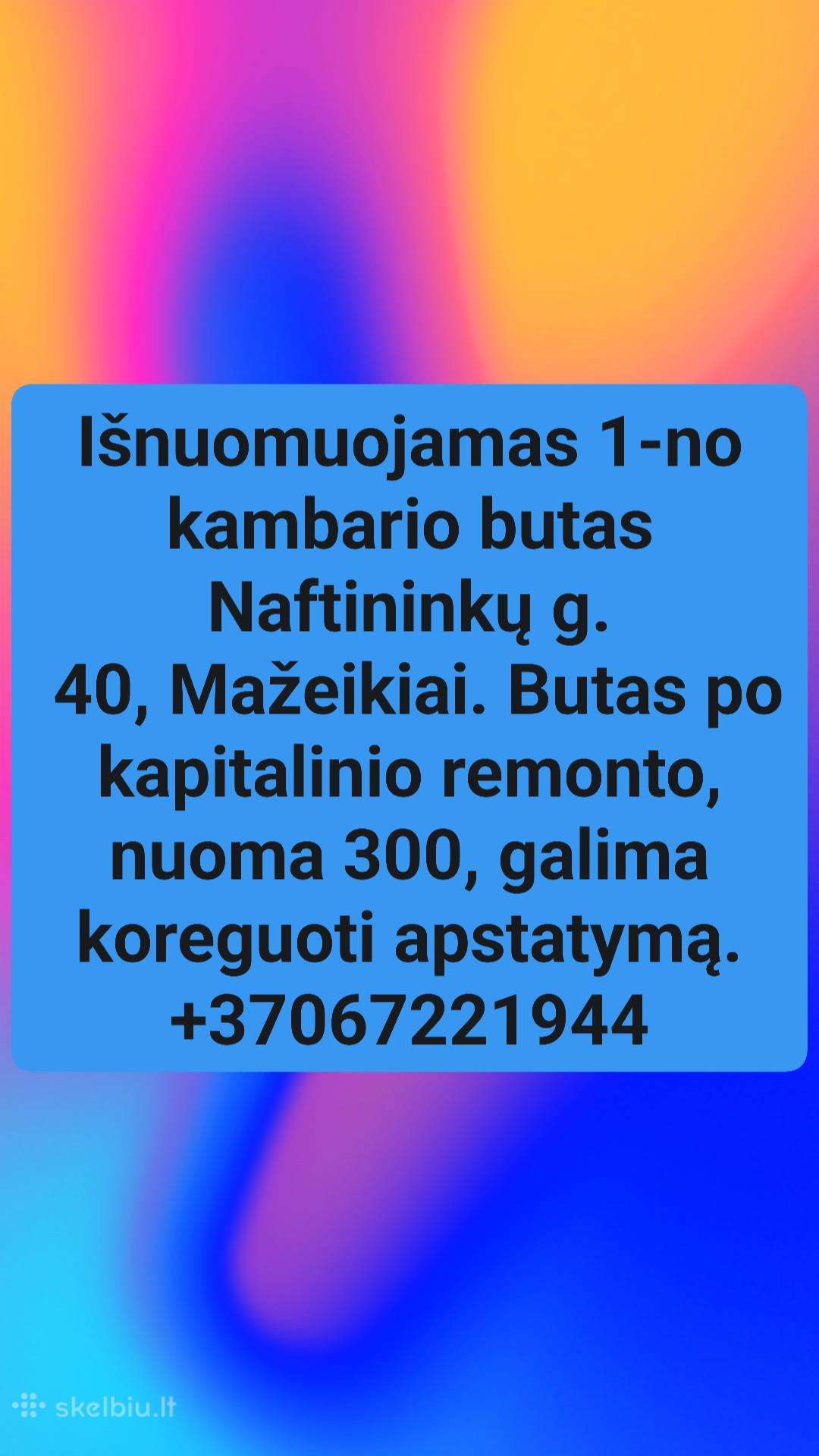 Suremontuotas 1-no kambario butas Mažeikių centre