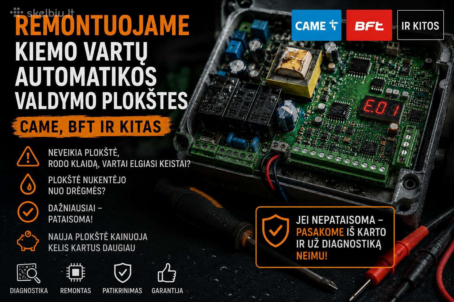 Vartų automatikos plokščių remontas - Came, Bft