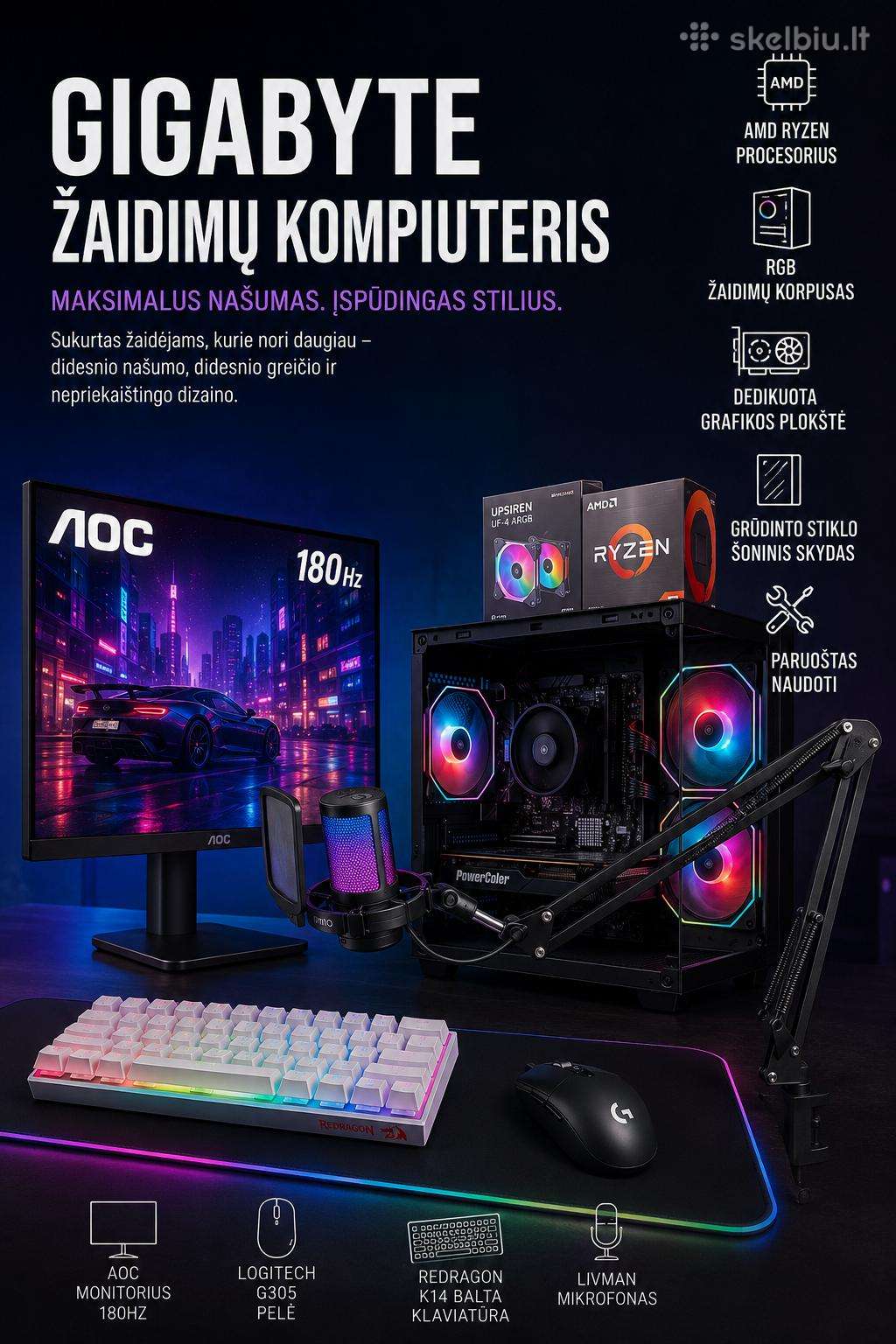 Pilnas Pc Setas Rx 5600 XT 6gb 16gb RAM
