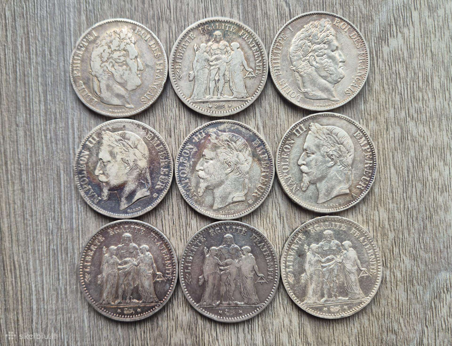 5 Frankai 1836-1876 Prancūzija. Kaina 450 Eur