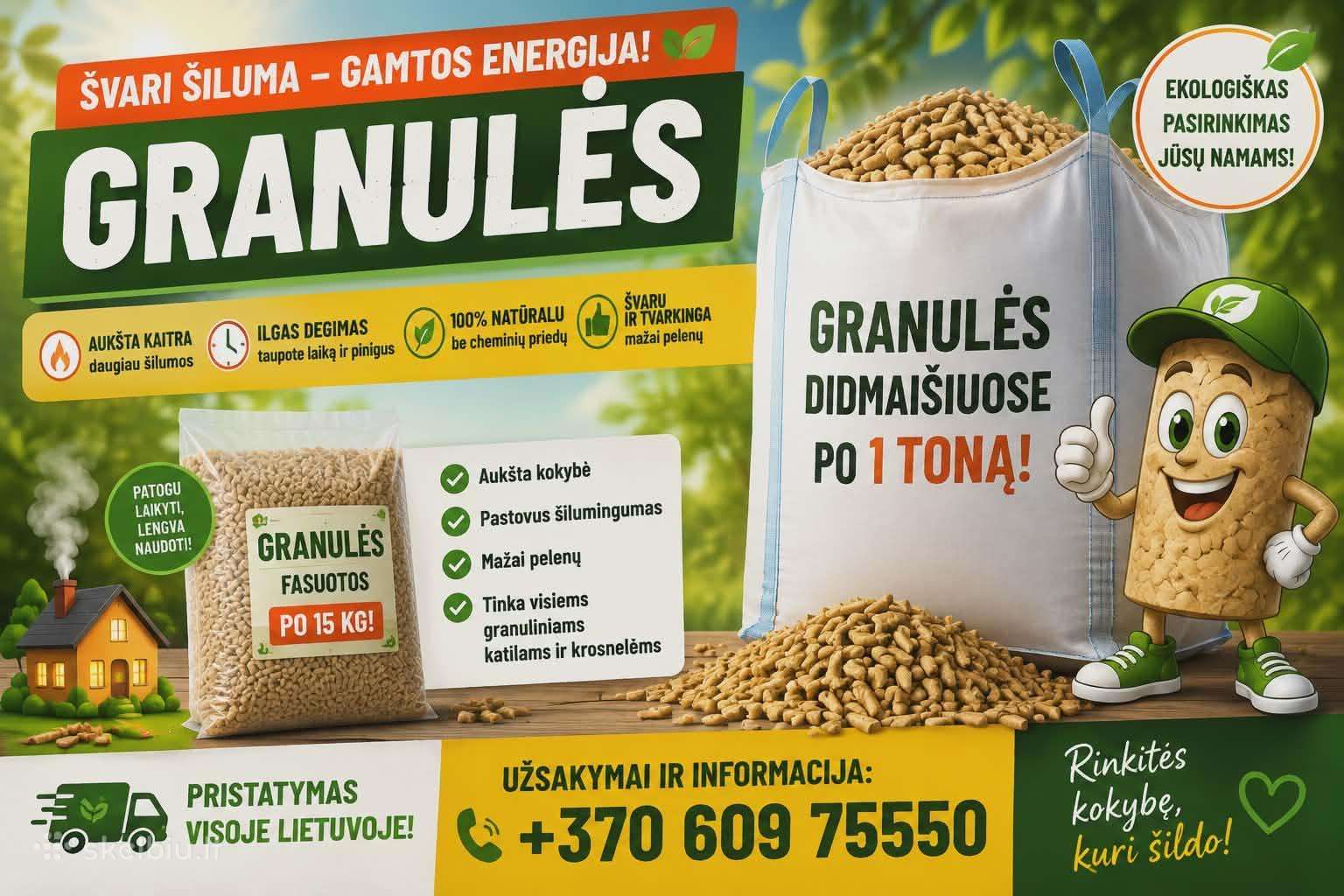 Granulės katilams ir krosnelė 340€