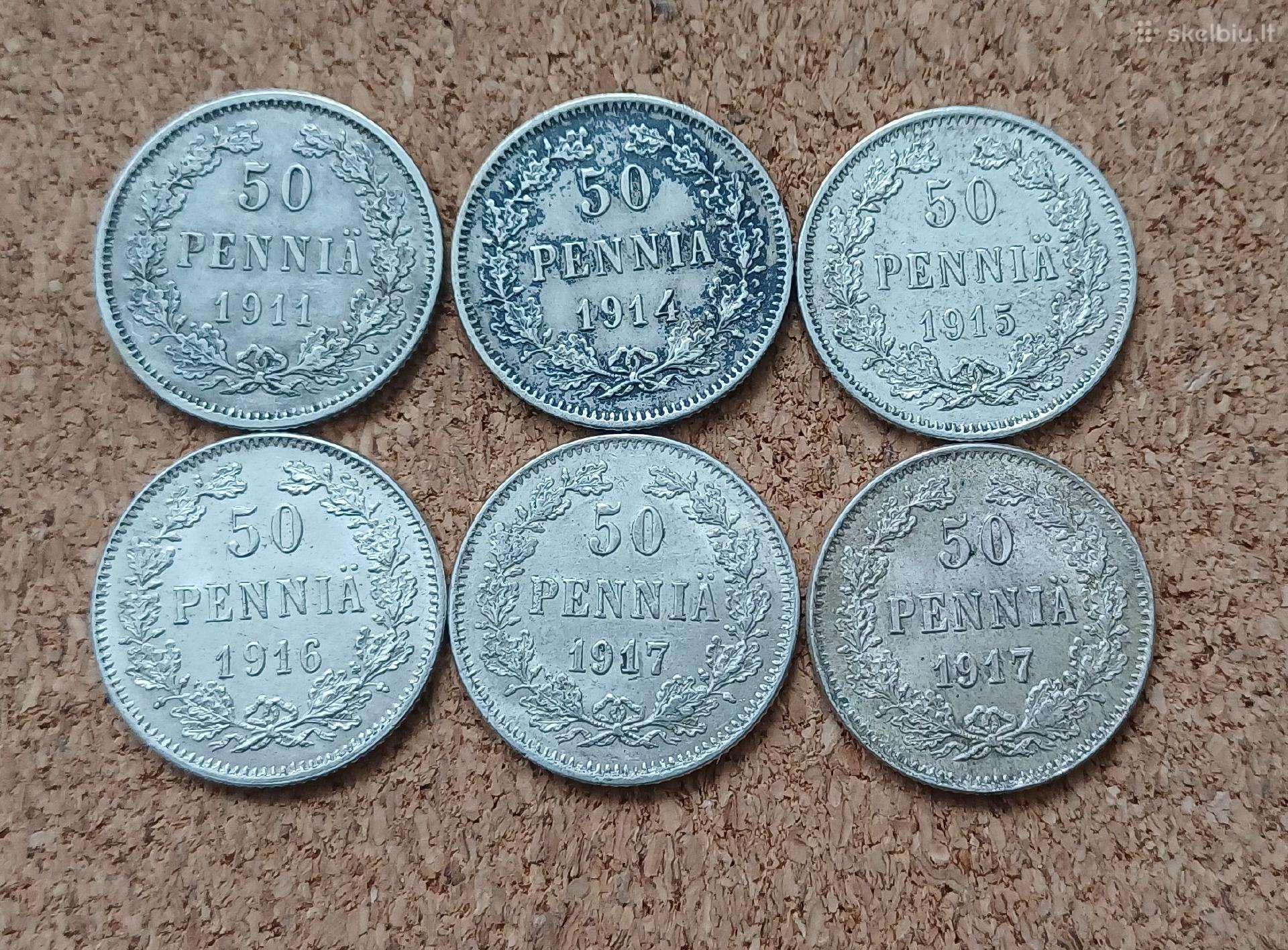 50 pennia nuo 1911 m. Suomija sidabras