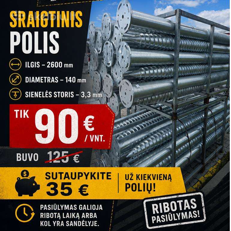 Sraigtiniai poliai D140 Ilgis 2600 mm M Tipo