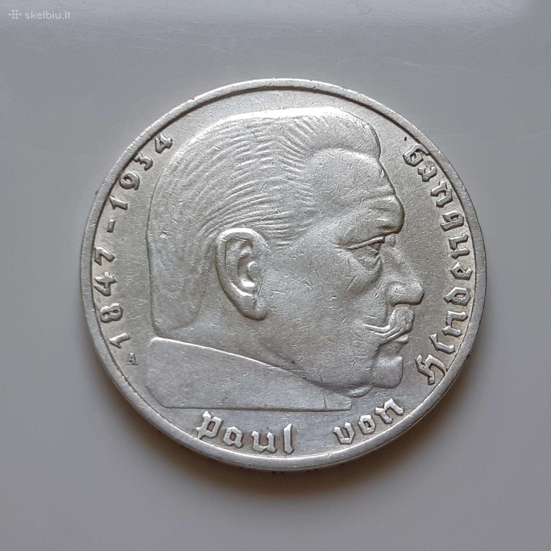 Vokietija 2 reichsmarkės sidabras 1937 A