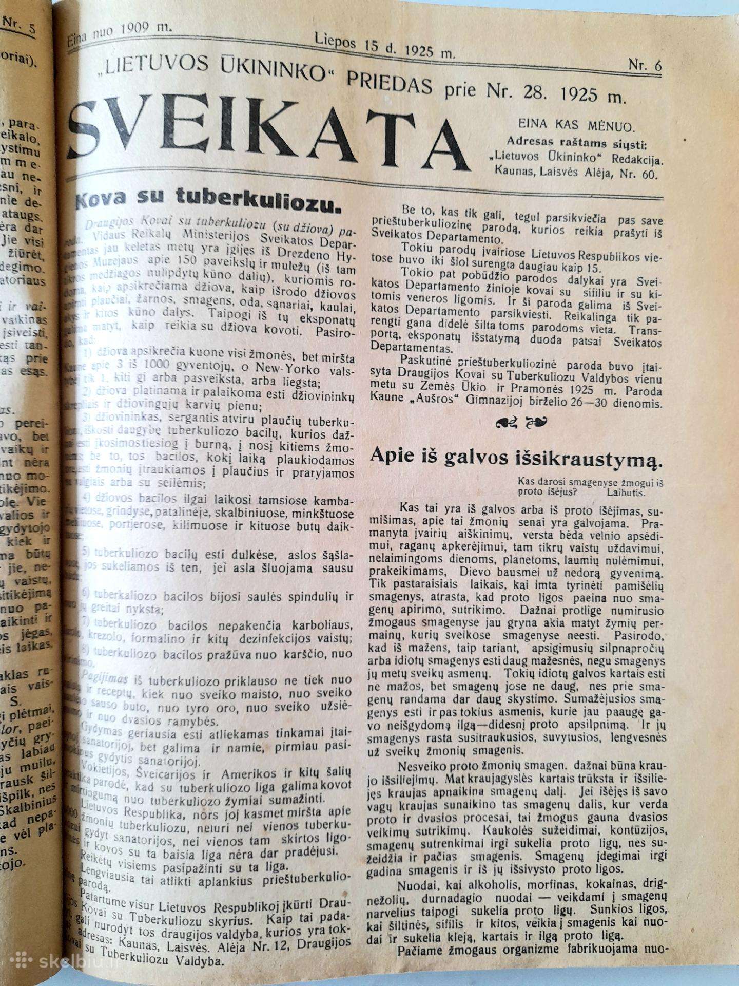 "Sveikata" "Lietuvos Ūkininkas" 1922-1928m