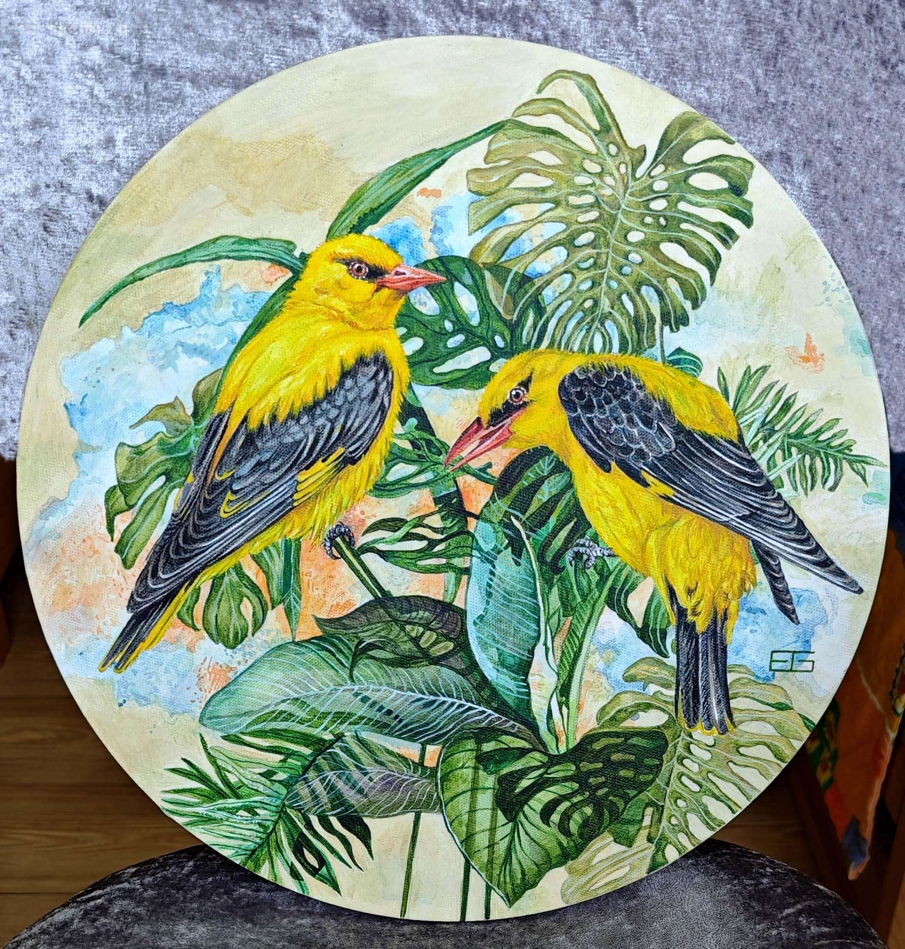 Originalus tapybos darbas akrilu, "Volungės" 40 cm