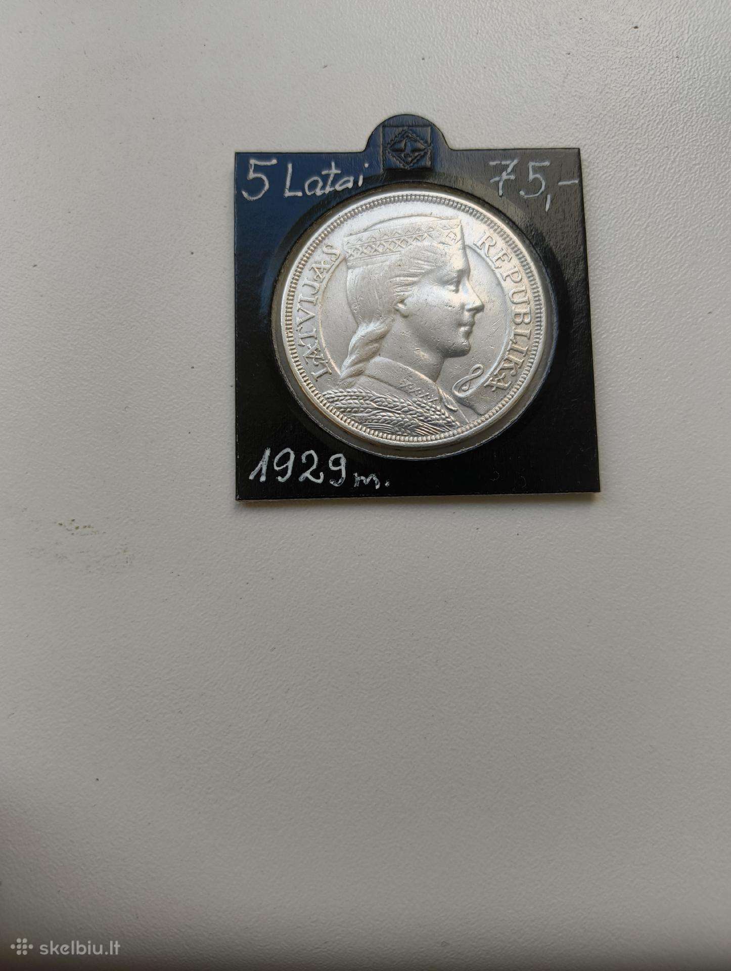 5 Latai 1929 m. Originalas Gero Stovio Sidabrinė