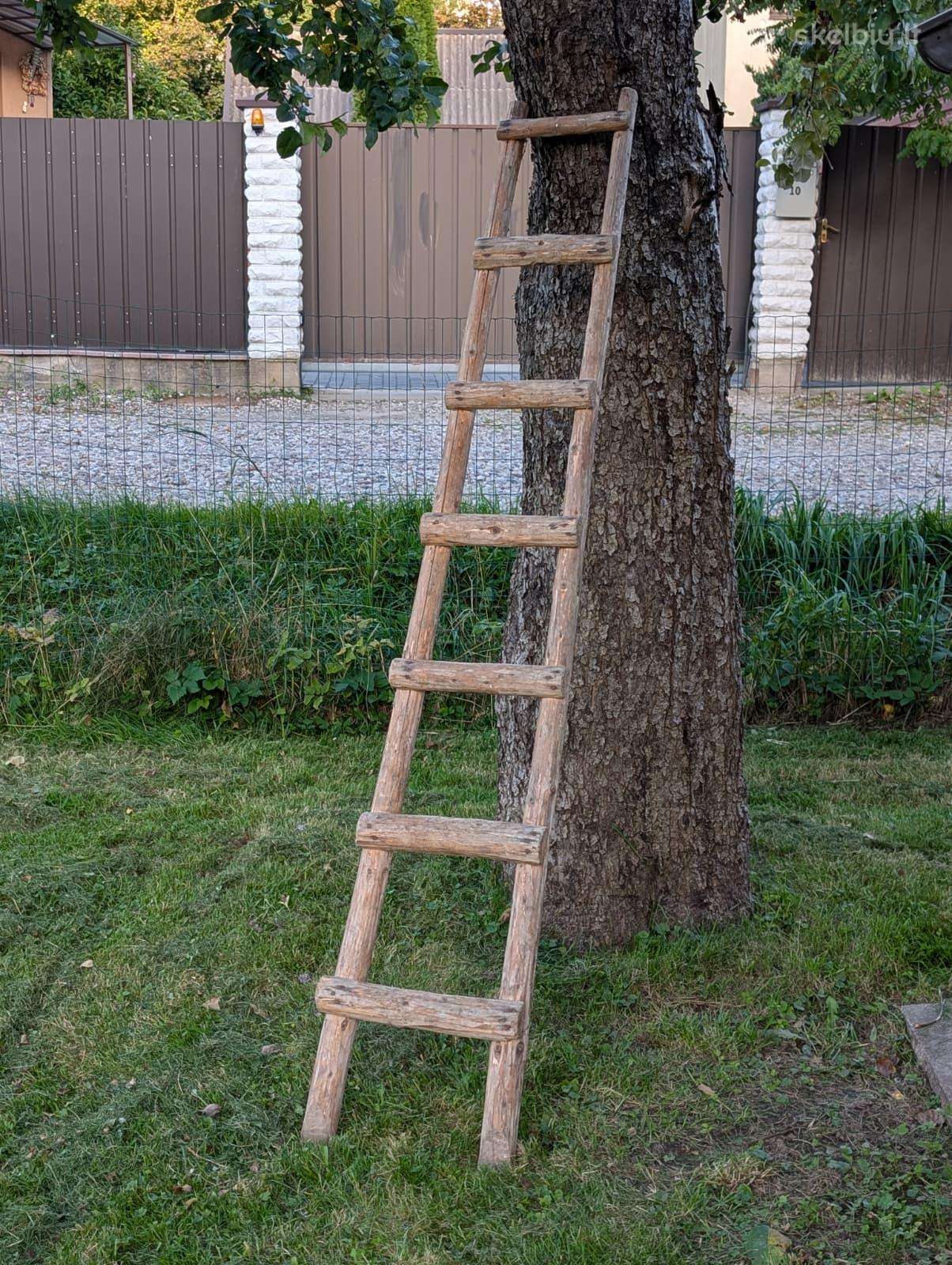Gražios senos medinės kopėčios