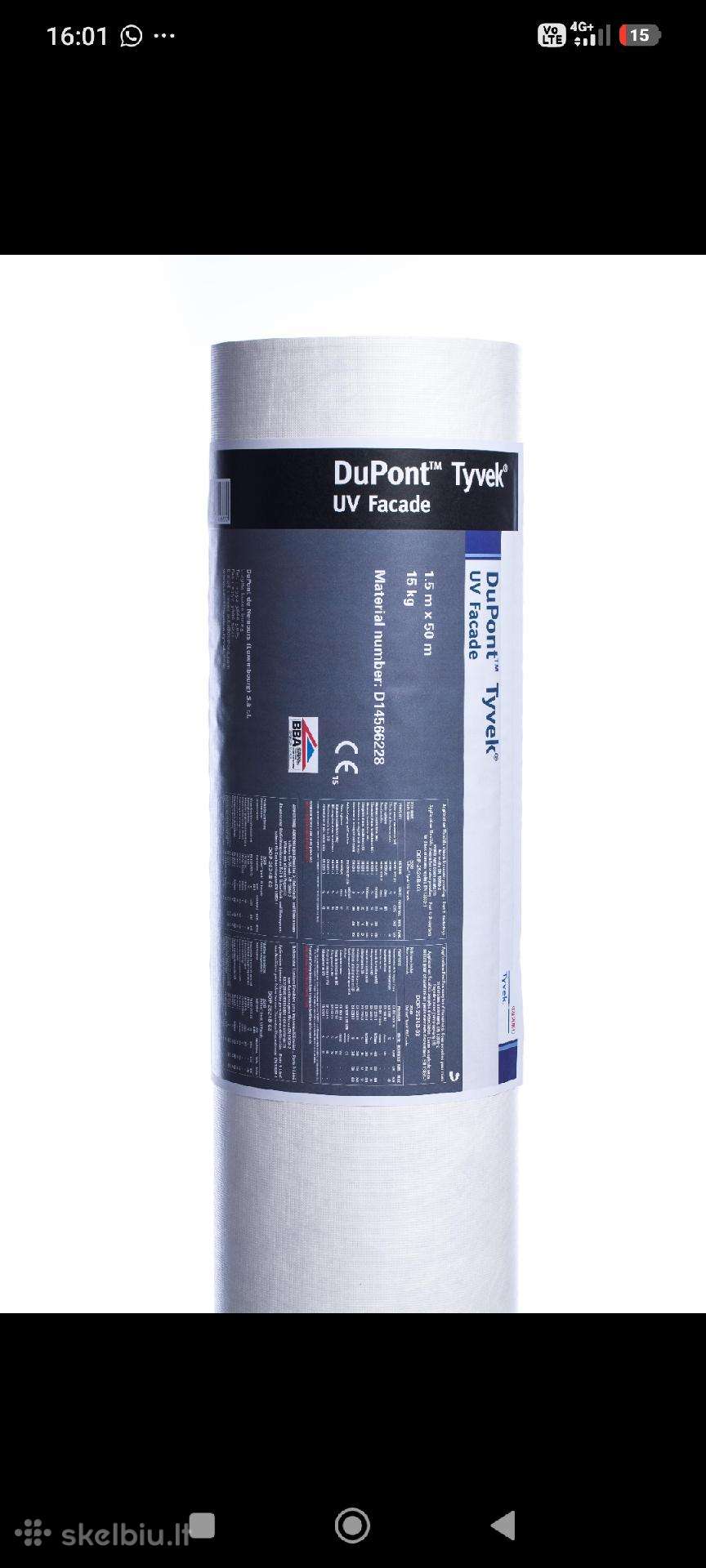 Plėvelė vėjo izoliacinė Tyvek Uv Facade, 195g/m²