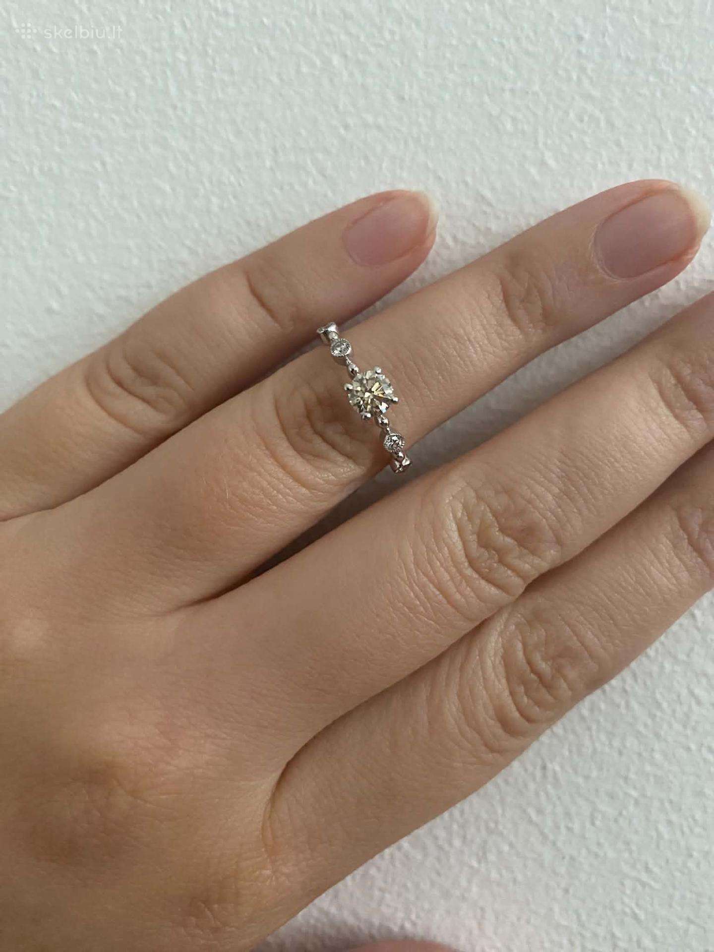 Natūralių briliantų žiedas, 14k baltas auksas