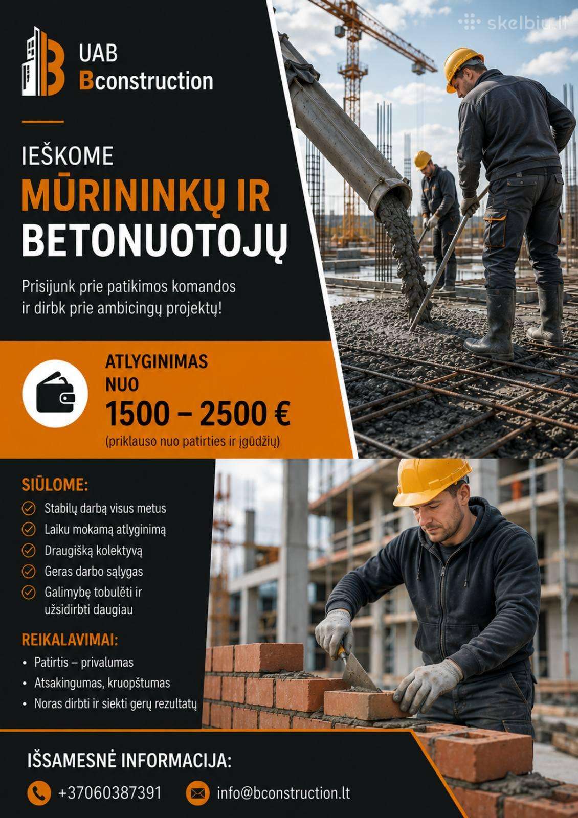 Ieškome Mūrininkų Ir Betonuotojų