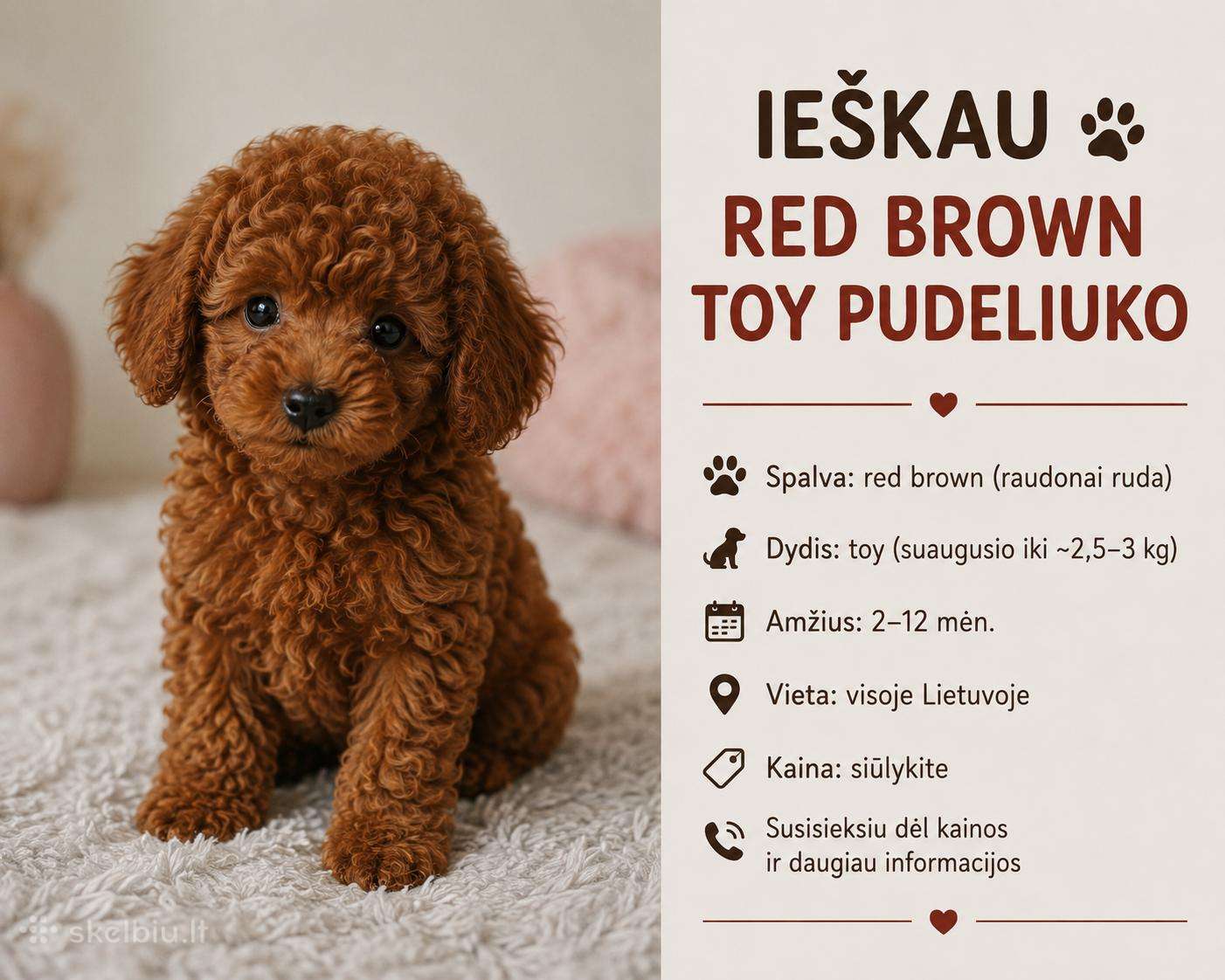 Ieškau red/brown toy pudeliuko
