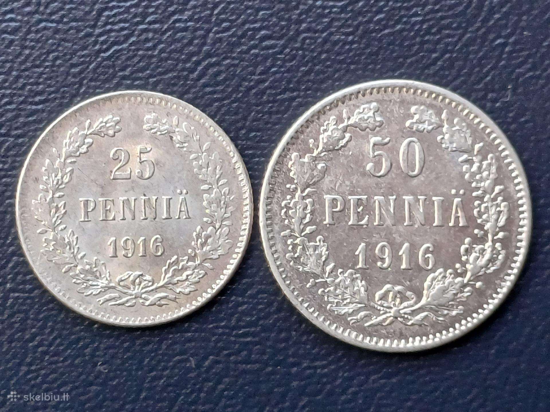 25 ir 50 pennia 1916m. Suomija sidabras