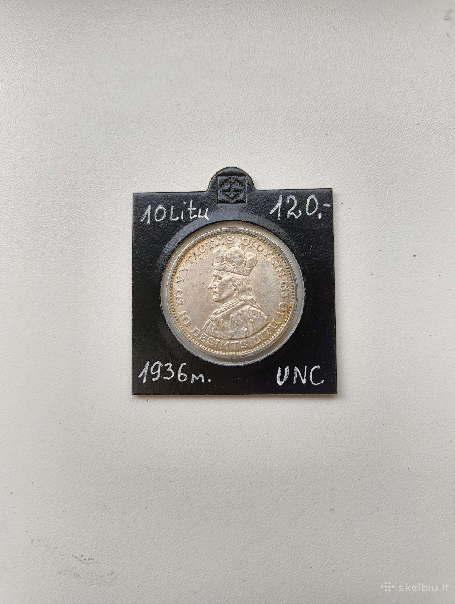 10 Litų 1936 m. Labai Gero Stovio. Unc - Neplauta
