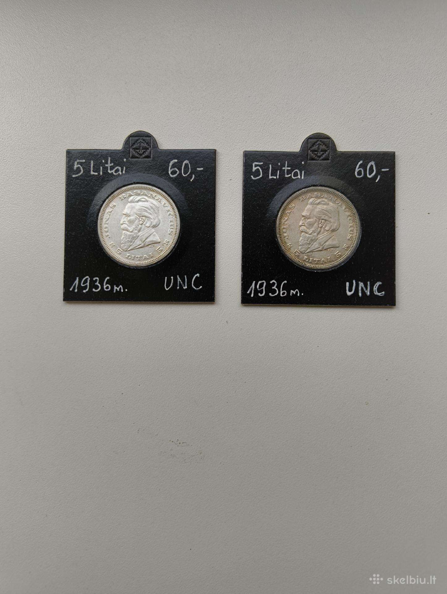 5 Litai 1936 m. Labai Gero Stovio. Unc - žr.foto