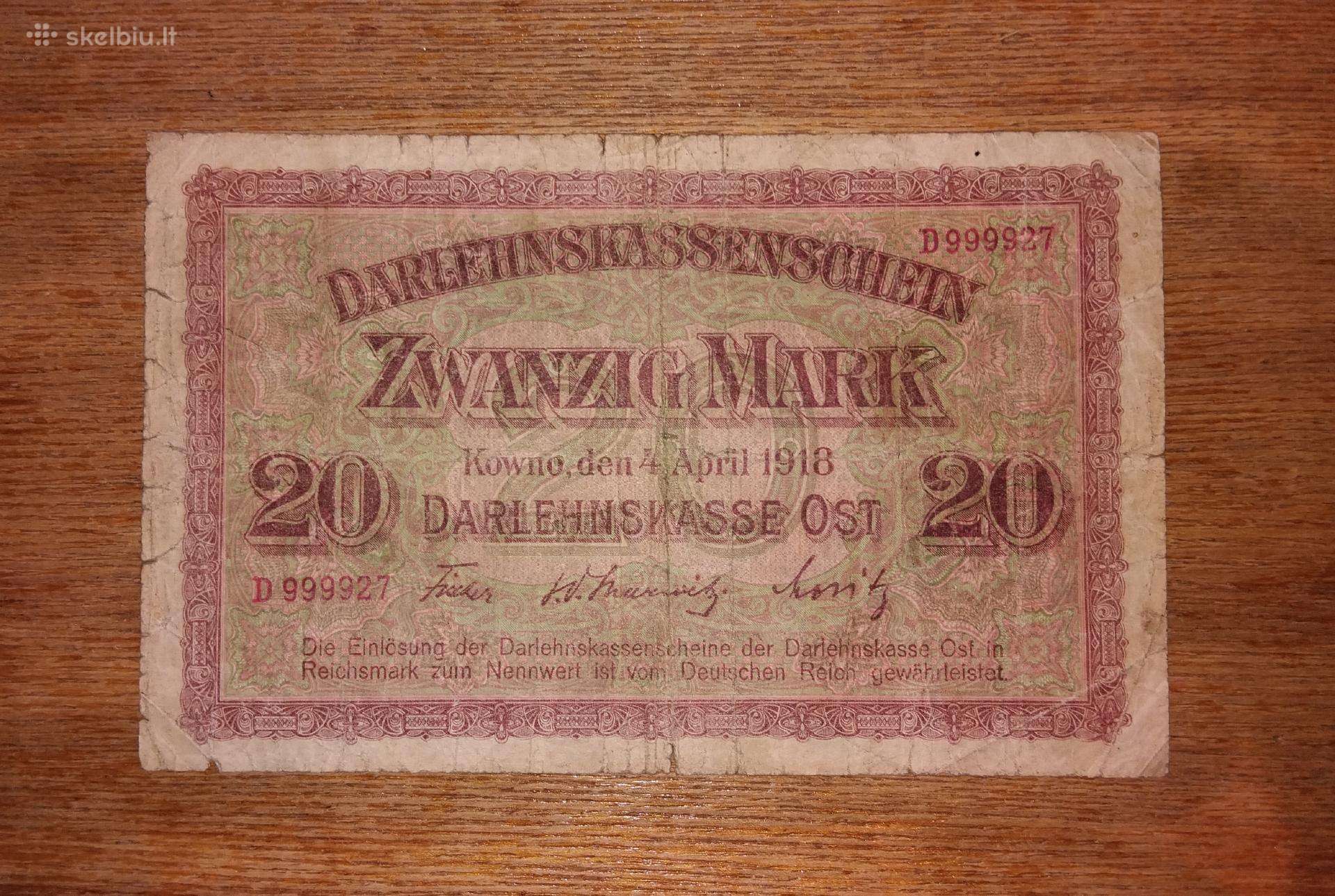 Darlehnskasse ost 20 markių banknotas